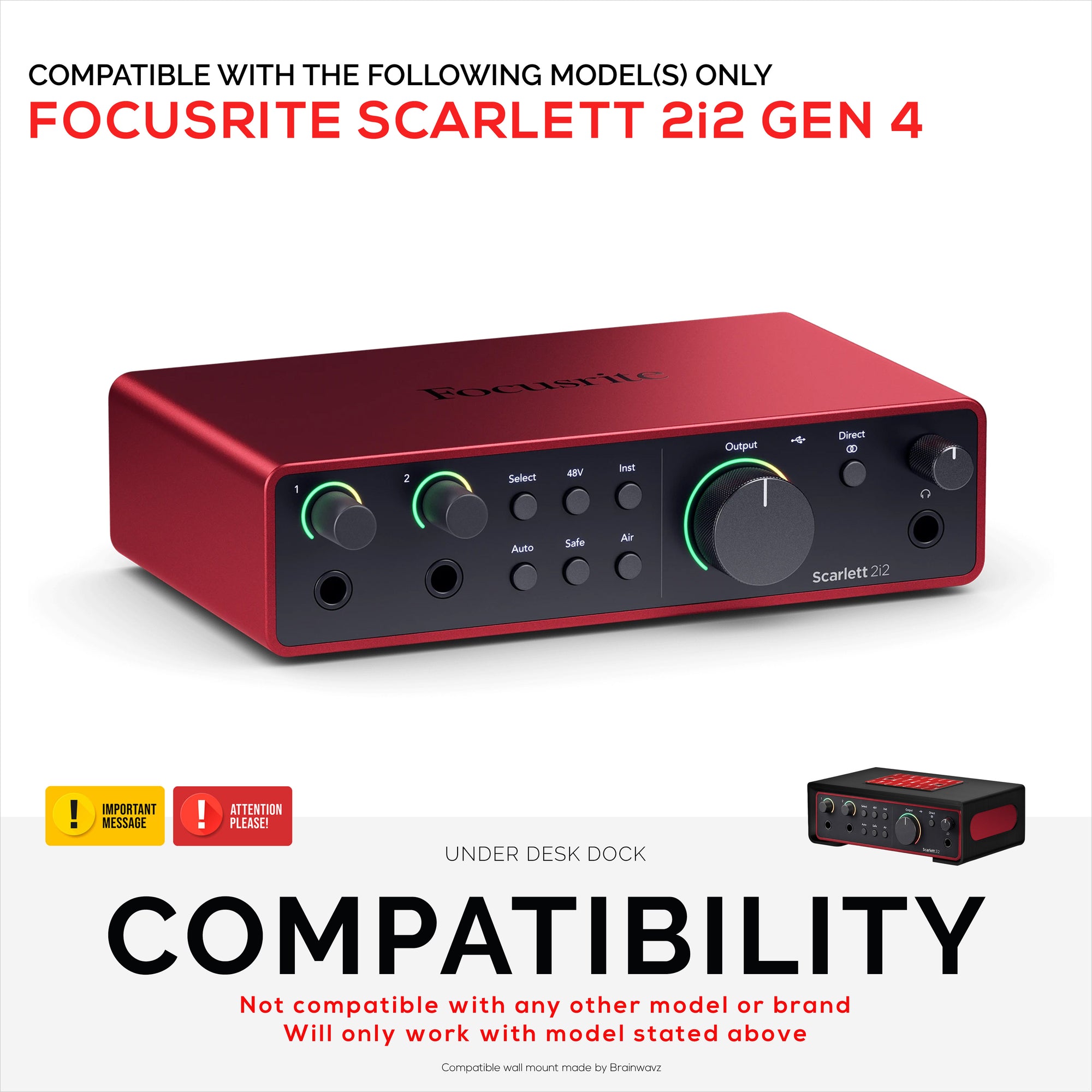 Under Desk Mounting Bracket Compatible with Focusrite Scarlett 2i2 Gen 4 - Space Saving Dock, Easy to Install, Adhesive &amp; Screw-In, Reduce Clutter, Free Desktop Space