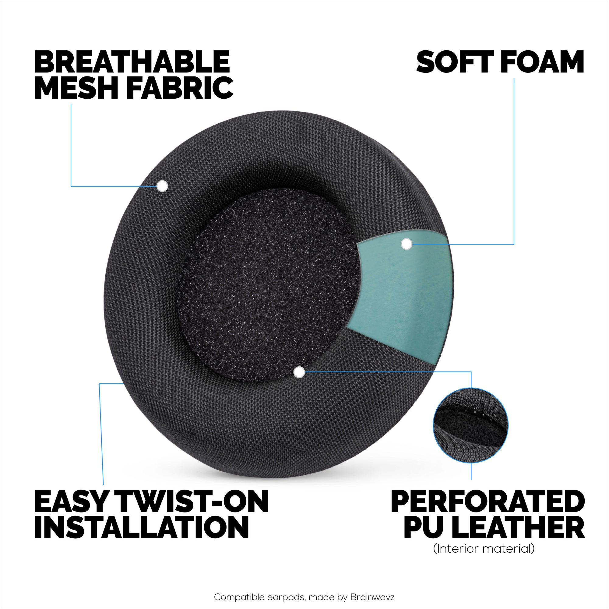 Mesh Fabric Earpads for Corsair Virtuoso PRO Wired Headset, Breathable Mesh Fabric - Soft Memory Foam