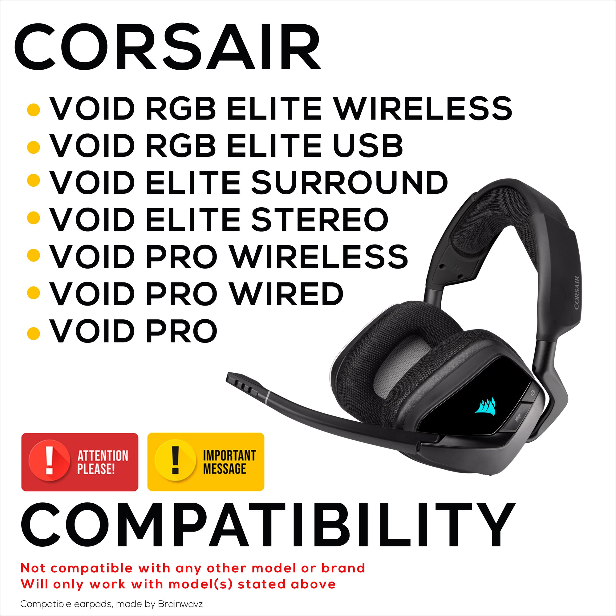 Mesh Fabric Earpads for Corsair Void RGB Elite Wireless, RGB Elite USB, Elite Surround Headsets, Breathable Mesh Fabric &amp; High-Grade Memory Foam