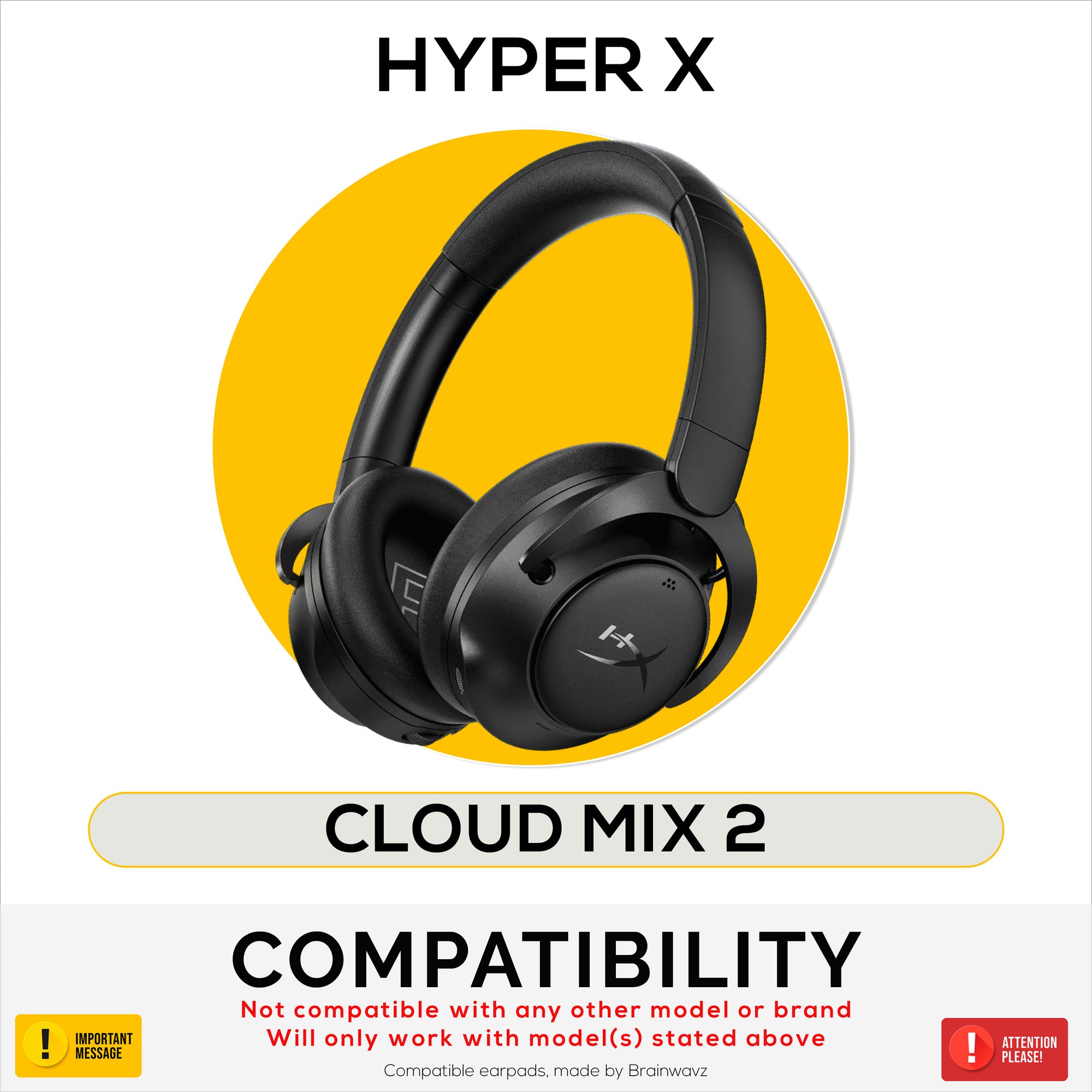 Replacement Earpads for HyperX Cloud Mix 2 Wireless Over-Ear Headphones. High Grade Protein PU Leather with Soft Foam for Extra Comfort &amp; Durability