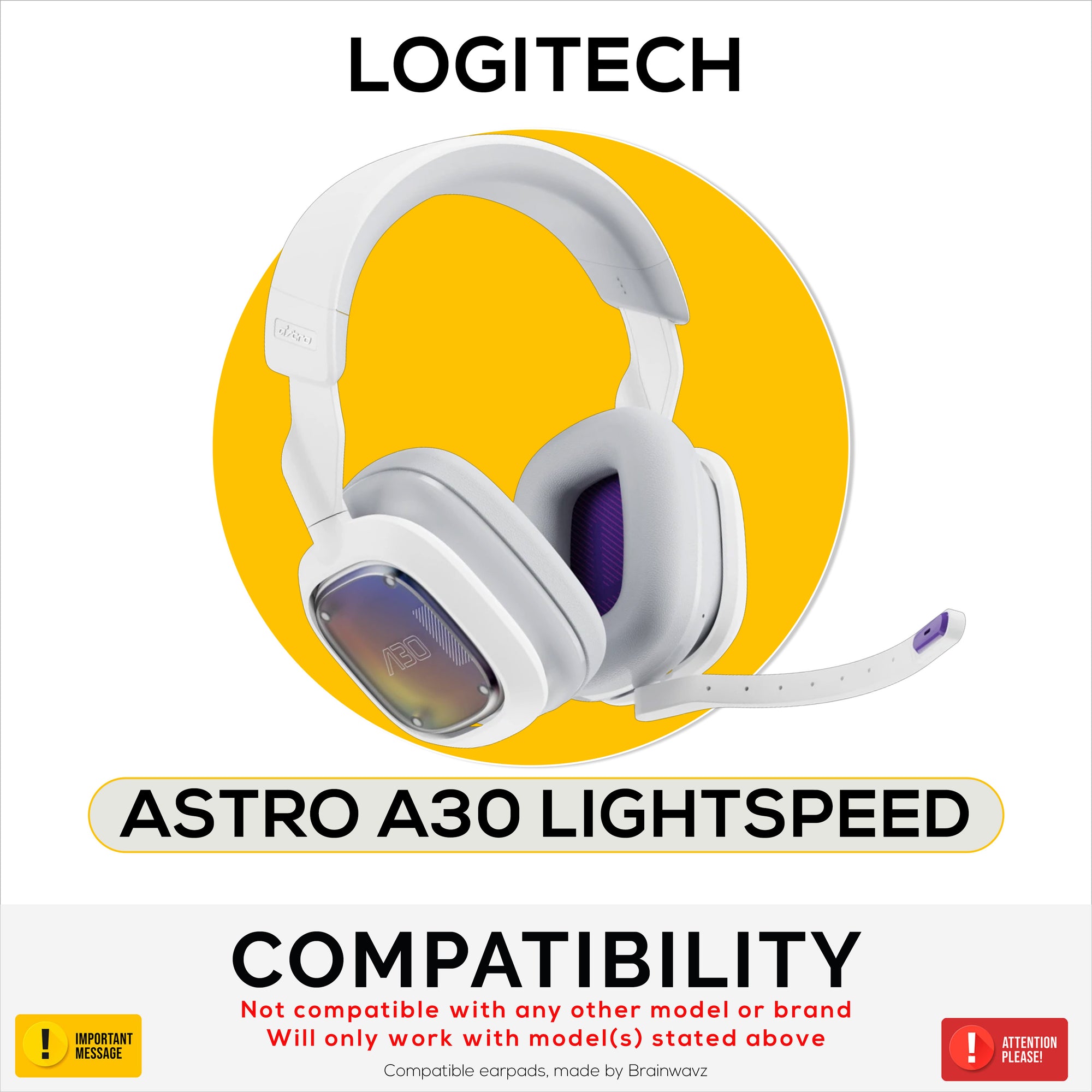 Replacement Earpads for Logitech Astro A30 Headsets. Soft PU Leather with High Grade Memory Foam for Extra Comfort &amp; Durability