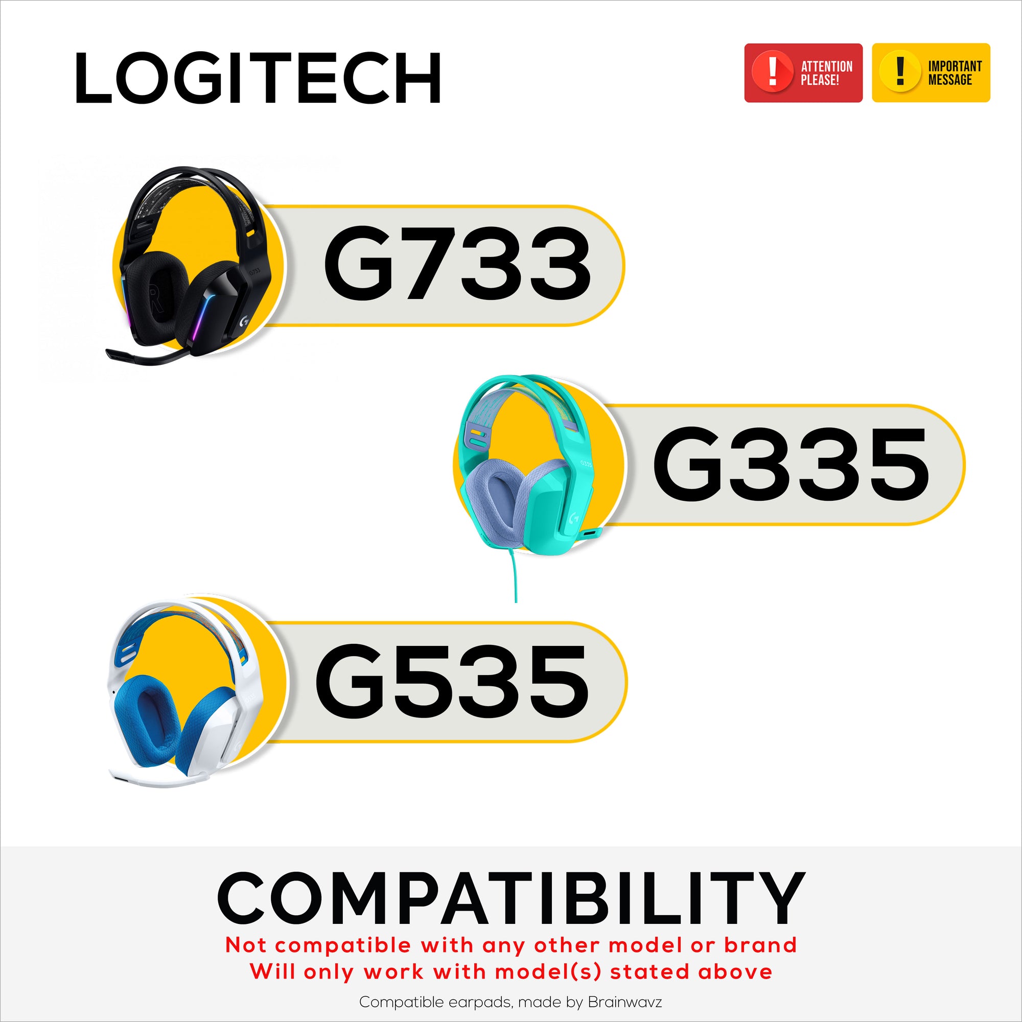 Hybrid Earpads for Logitech G733, G335 &amp; G535 Headsets, Cooling Gel, Super Soft Fabric &amp; Thicker Memory Foam