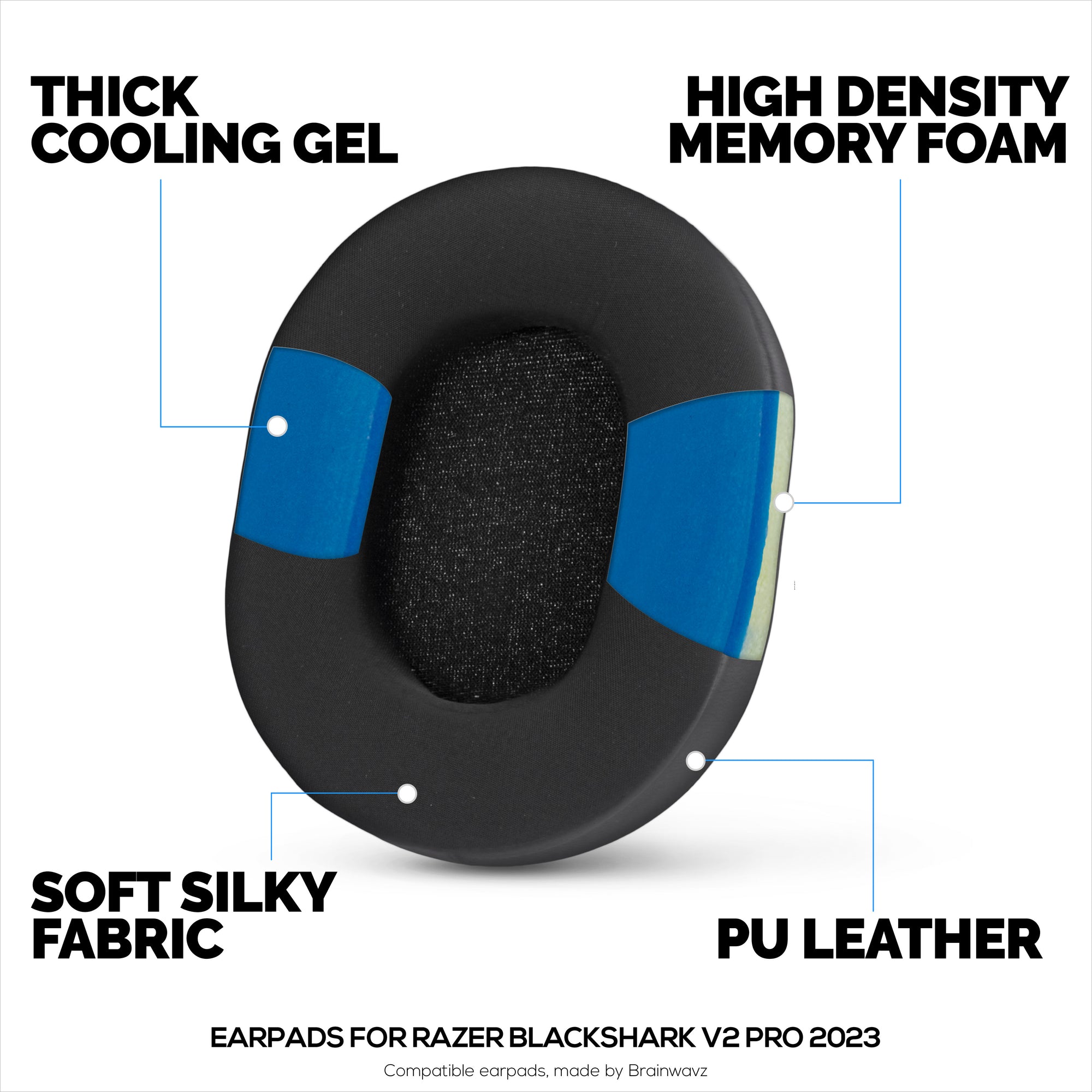 Hybrid Replacement Earpads for Razer Blackshark V2 Pro 2023 Headsets Headsets, Cooling Gel, Soft Fabric, PU Leather &amp; Memory Foam