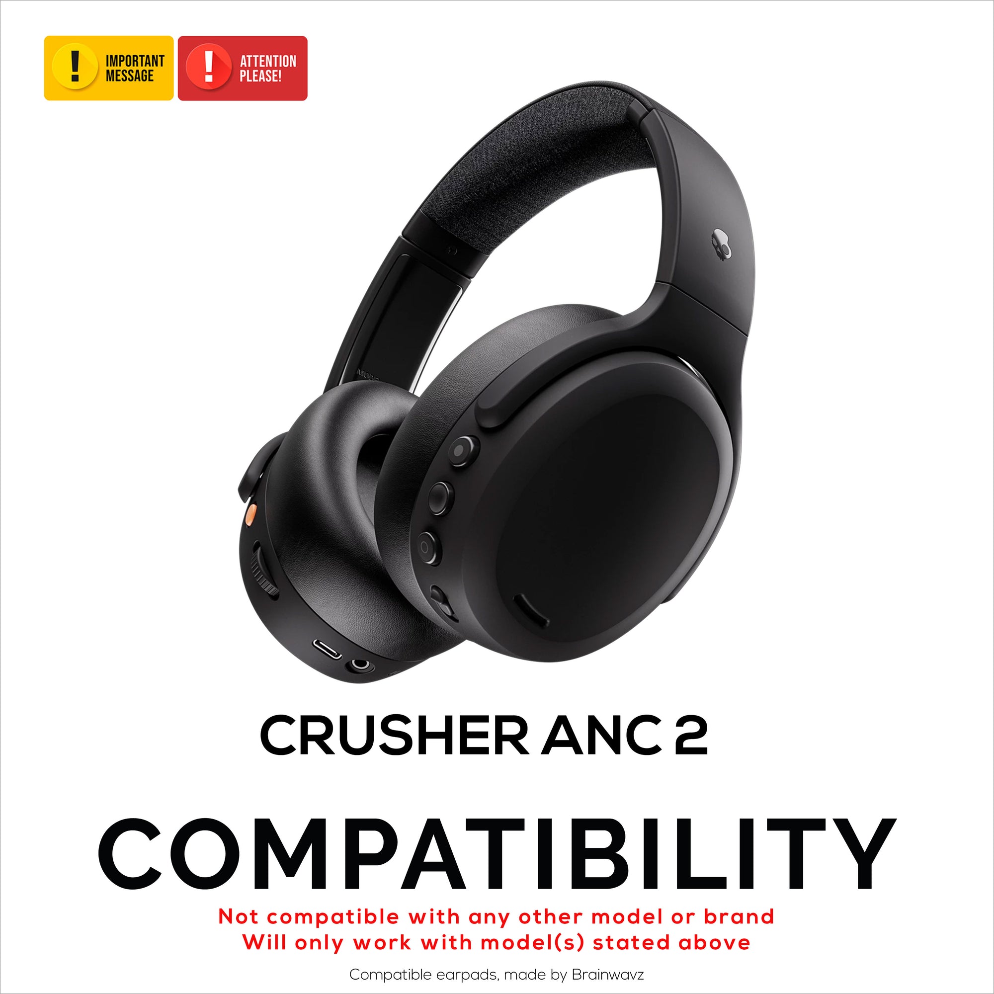 Replacement Earpads for Skullcandy Crusher ANC 2 Headsets. Soft PU Leather with High Grade Memory Foam for Extra Comfort &amp; Durability