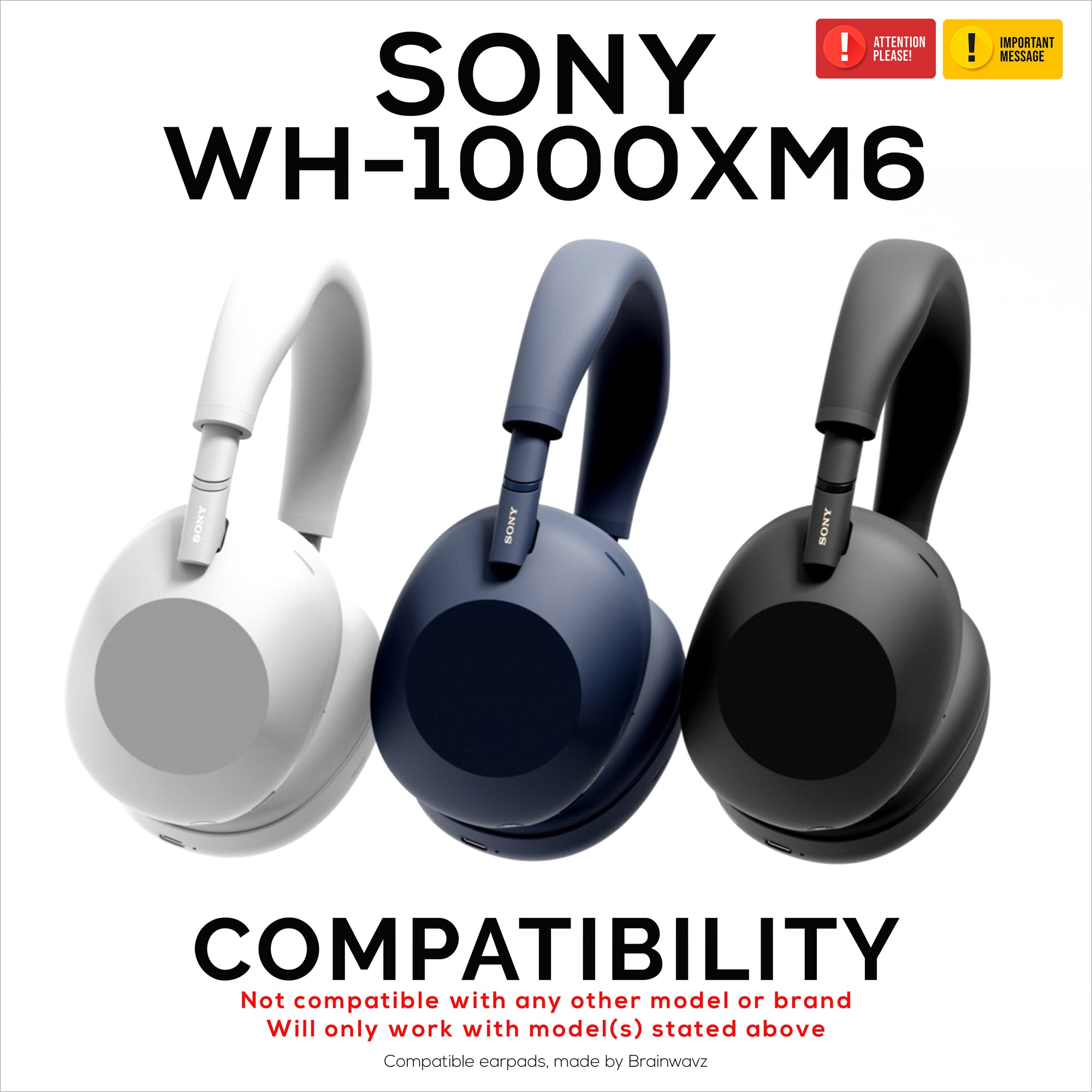 Replacement Earpads for Sony WH-1000XM6 Headphones - Soft PU Protein Leather Cushions - East Install