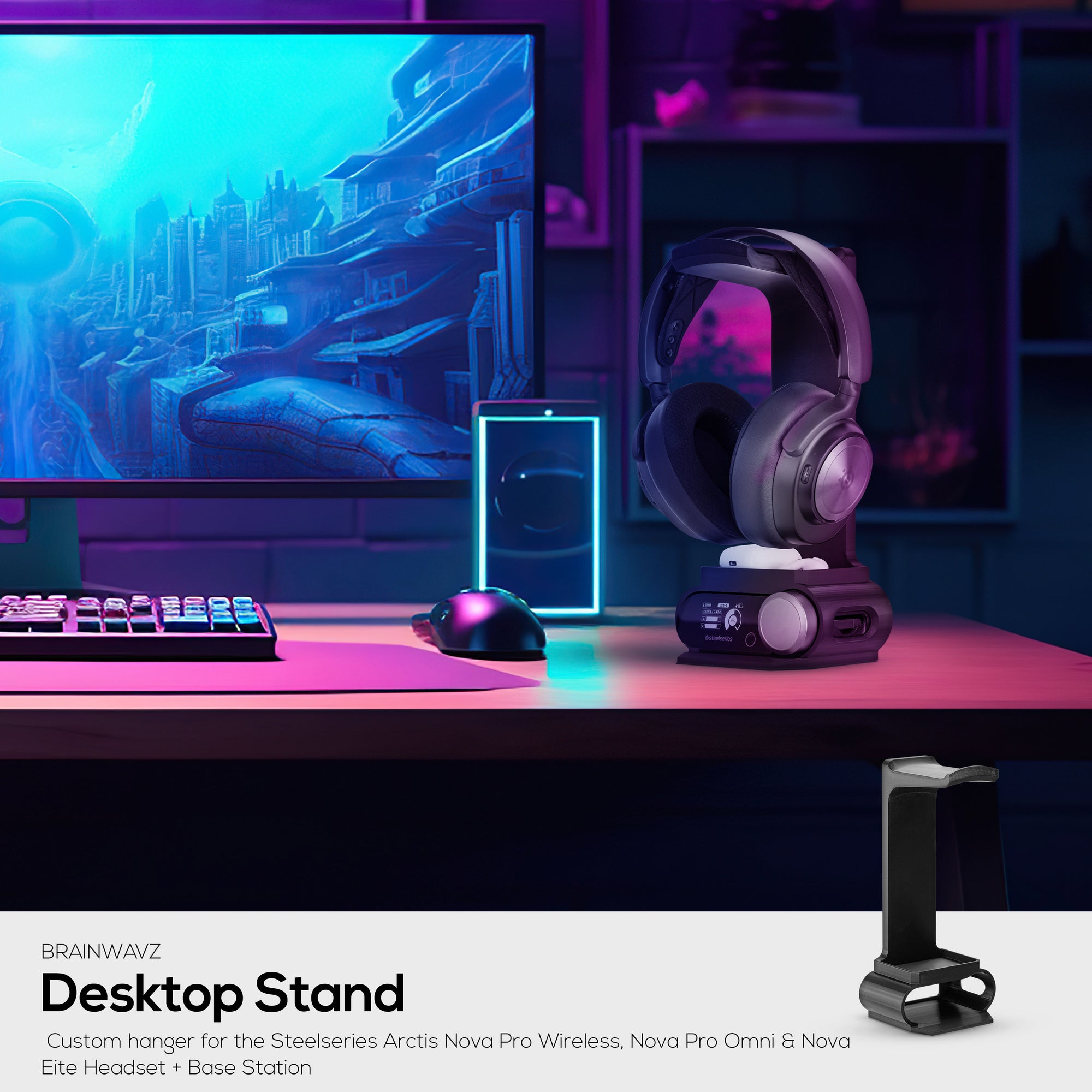 Headphone Stand Designed for Steelseries Arctis Nova Pro Wireless, Nova Pro Omni &amp; Nova Elite Headsets with Dock for the Wireless Base Station