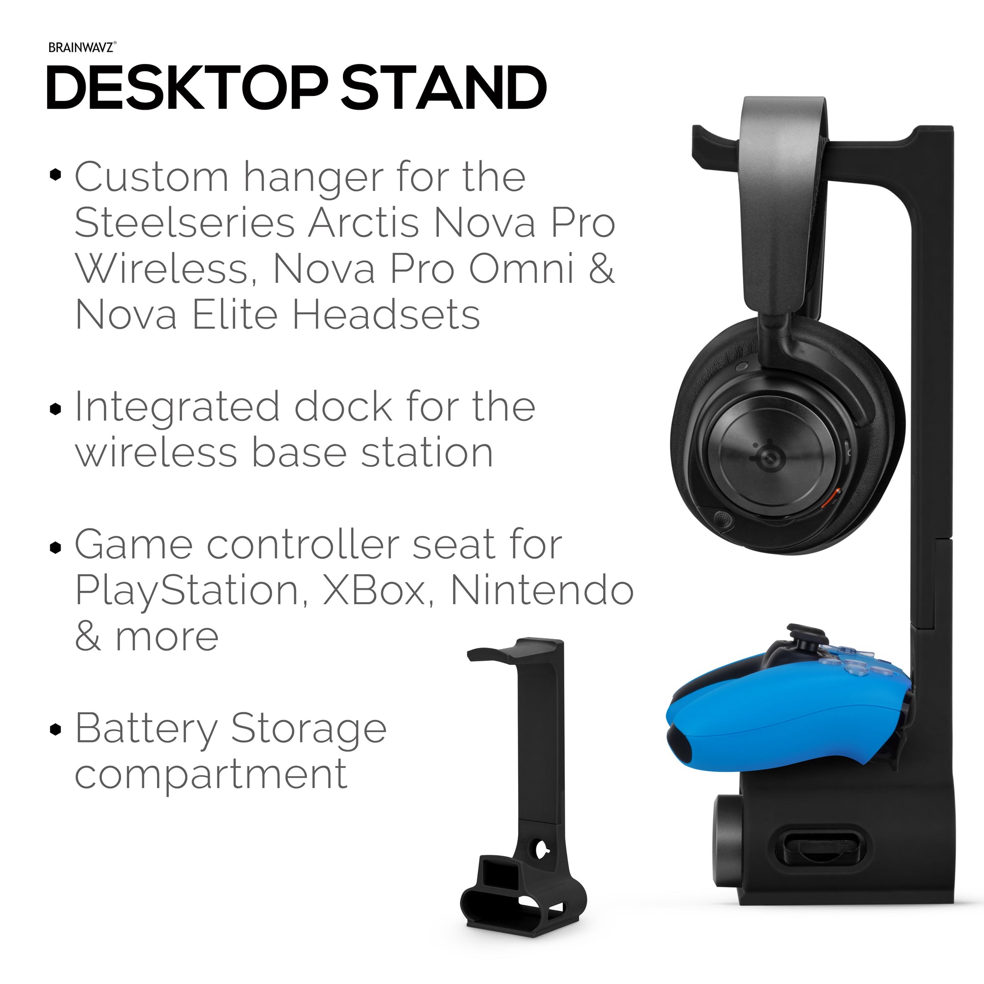 Headphone &amp; Game Controller Stand Designed for Steelseries Arctis Nova Pro Wireless, Nova Pro Omni &amp; Nova Elite Headsets with Dock for the Wireless Base Station
