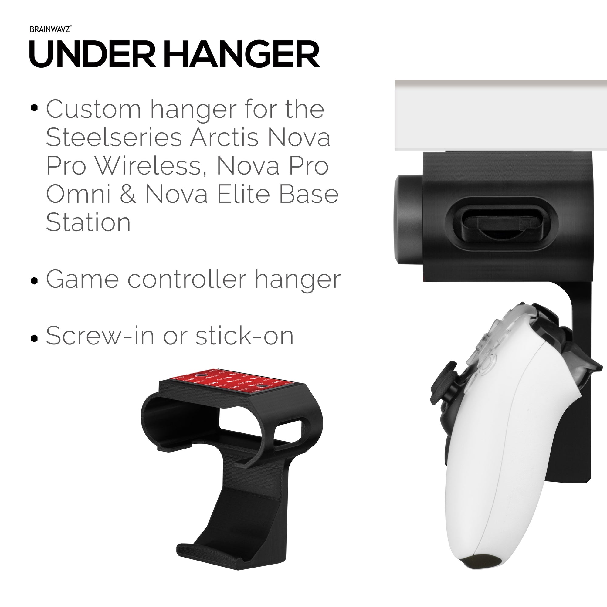 Under Desk Mount &amp; Game Controller Hanger for SteelSeries Arctis Nova Pro Wireless, Nova Pro Omni &amp; Nova Elite Base Station