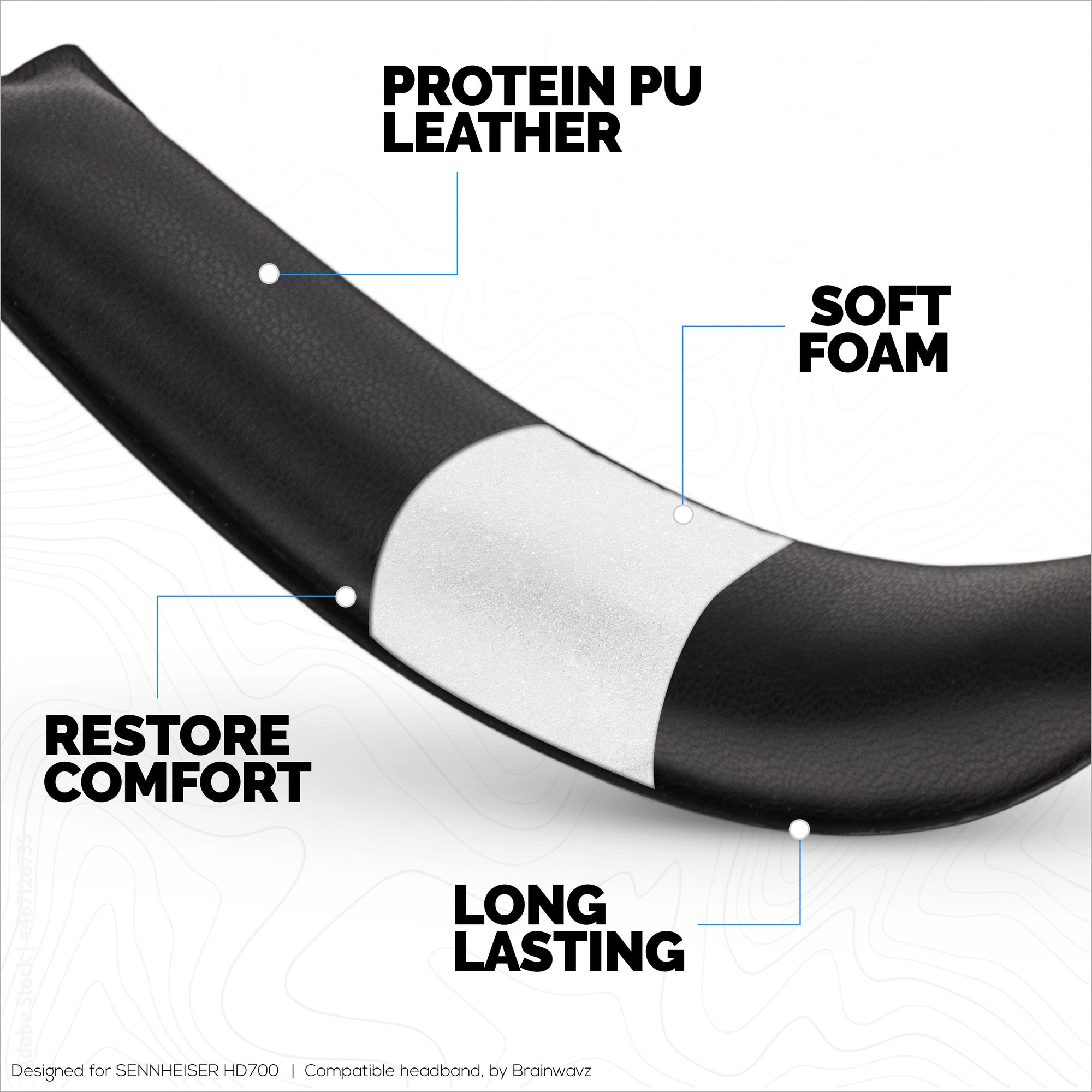 Náhradní hlavový most z PU kůže pro sluchátka SENNHEISER HD700 - polštářek na horní část headsetu - snadná instalace zasunutím, obnovení pohodlí a přizpůsobení