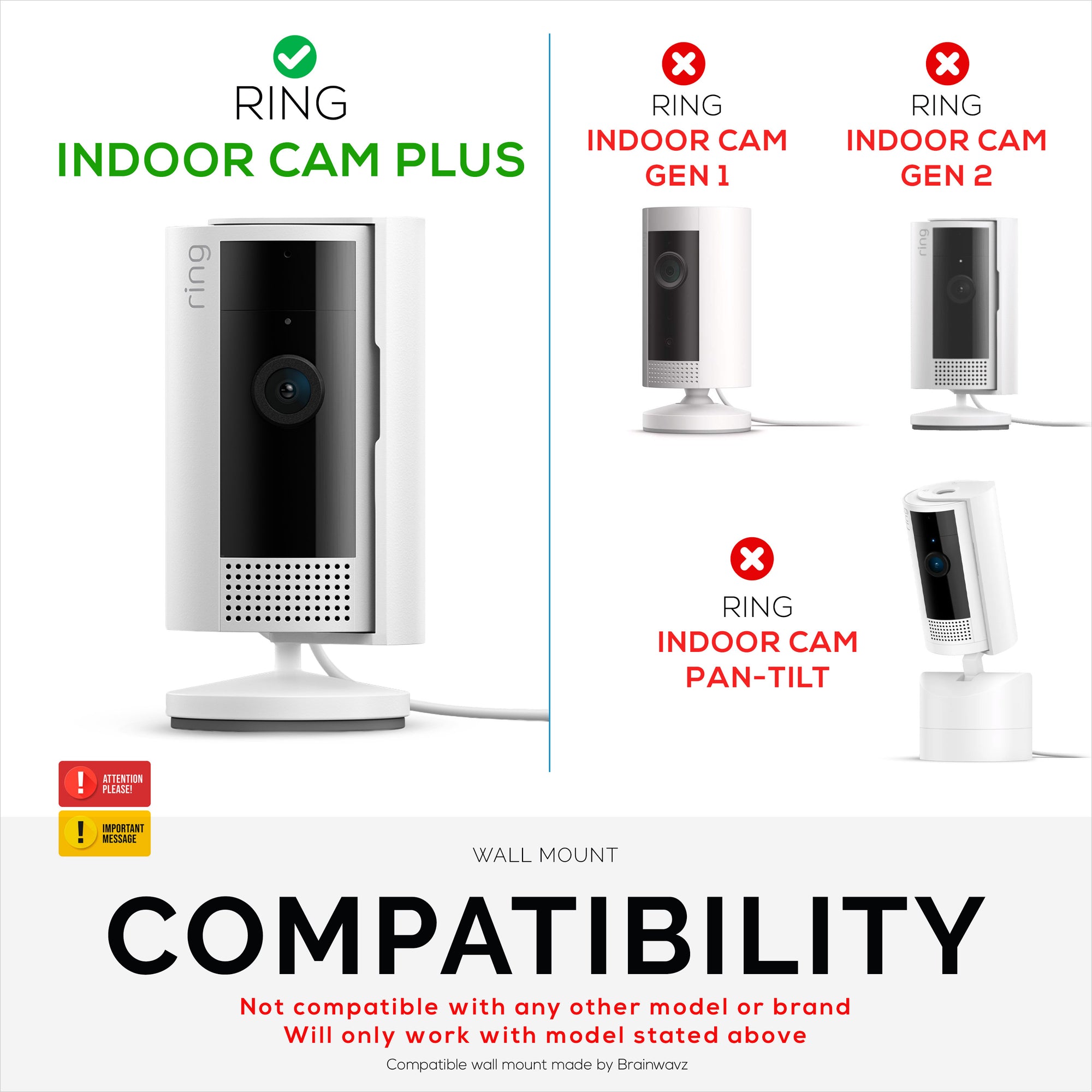 Wall Mount for Ring Indoor Plus Camera – Easy Install Custom Fit Bracket with 3M VHB Tape &amp; Screws for Secure Mounting – Better Viewpoint &amp; Stability