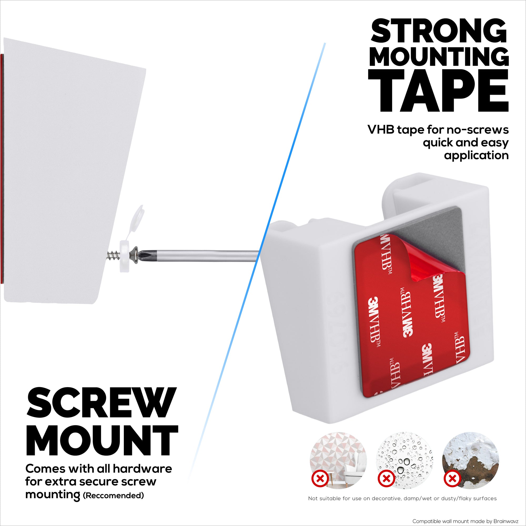 حامل تثبيت الكاميرا الخارجي Blink Outdoor 4 على الحائط - حامل كاميرا آمن مع خيار التثبيت بشريط VHB أو البراغي، تصميم سهل الانزلاق، بزاوية لتحسين الرؤية