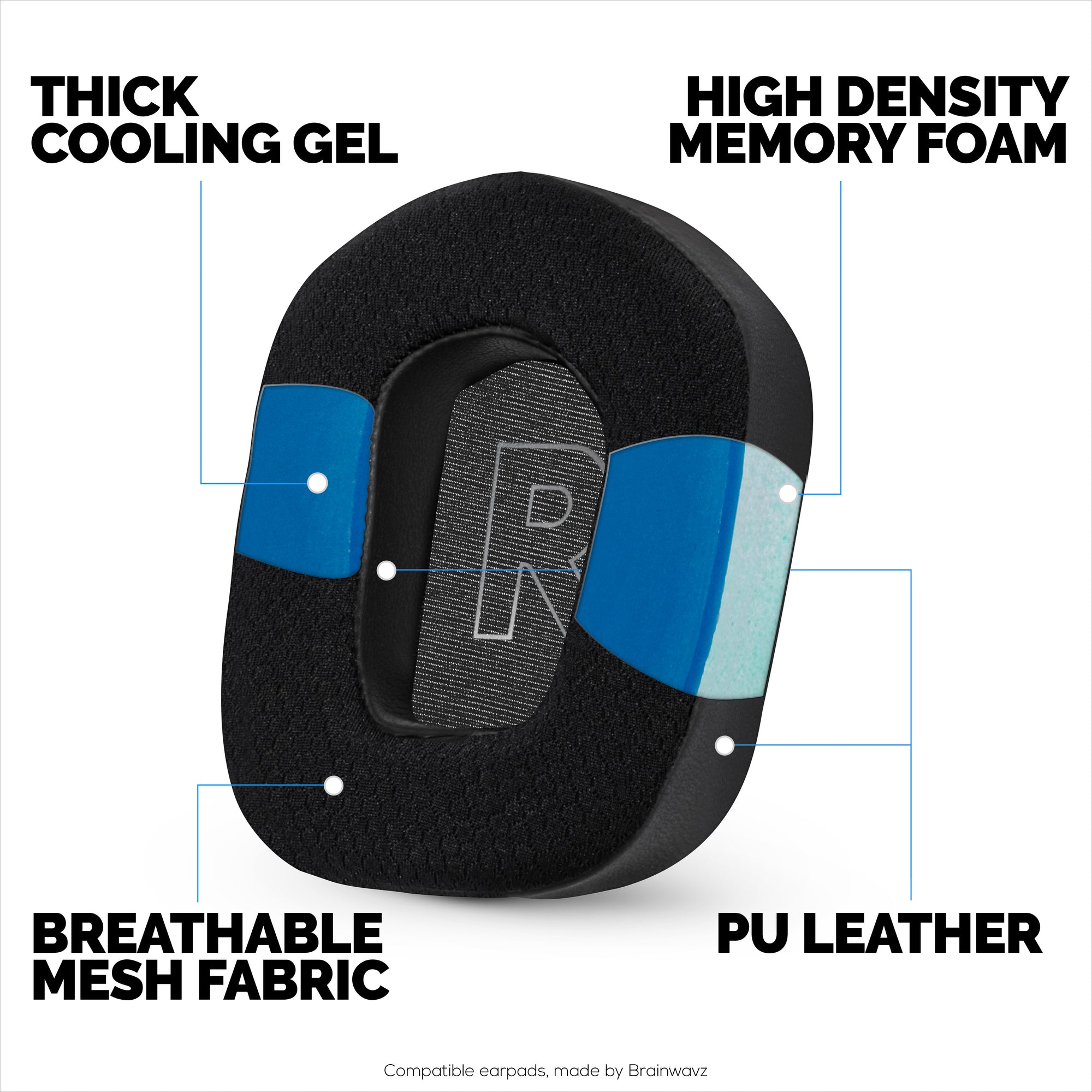 Hybrid Earpads for Logitech G733, G335 &amp; G535 Headsets, Cooling Gel, Super Soft Fabric &amp; Thicker Memory Foam