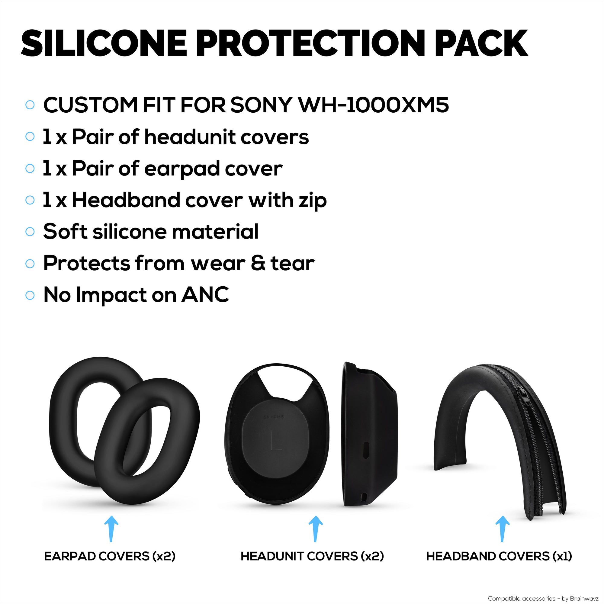 Silicone Protective Cover Set for Sony WH-1000XM5 - Headband, Ear Cup &amp; Earpad Covers – Sweatproof, Dustproof, Non-Slip &amp; Easy to Install