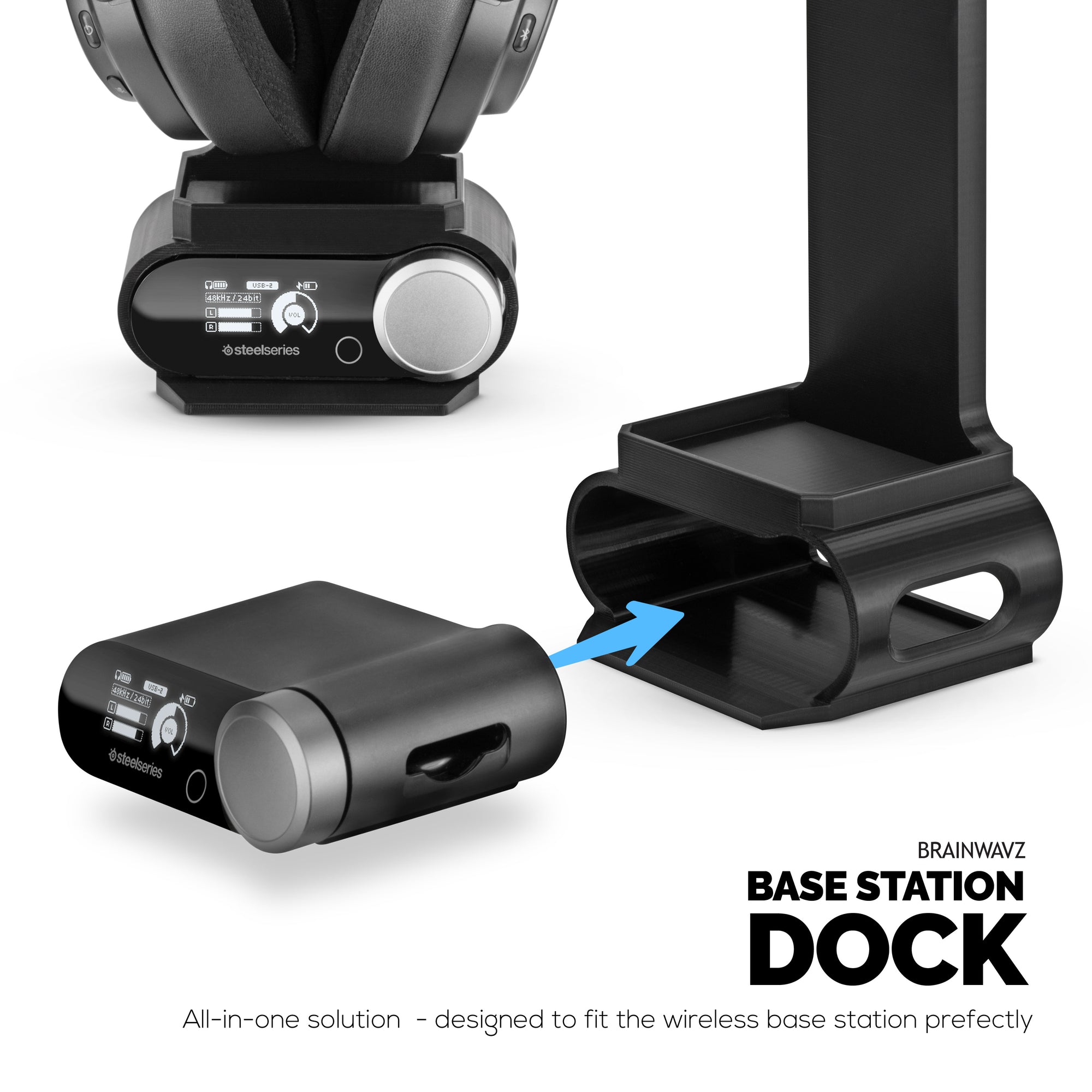 Headphone Stand Designed for Steelseries Arctis Nova Pro Wireless, Nova Pro Omni &amp; Nova Elite Headsets with Dock for the Wireless Base Station