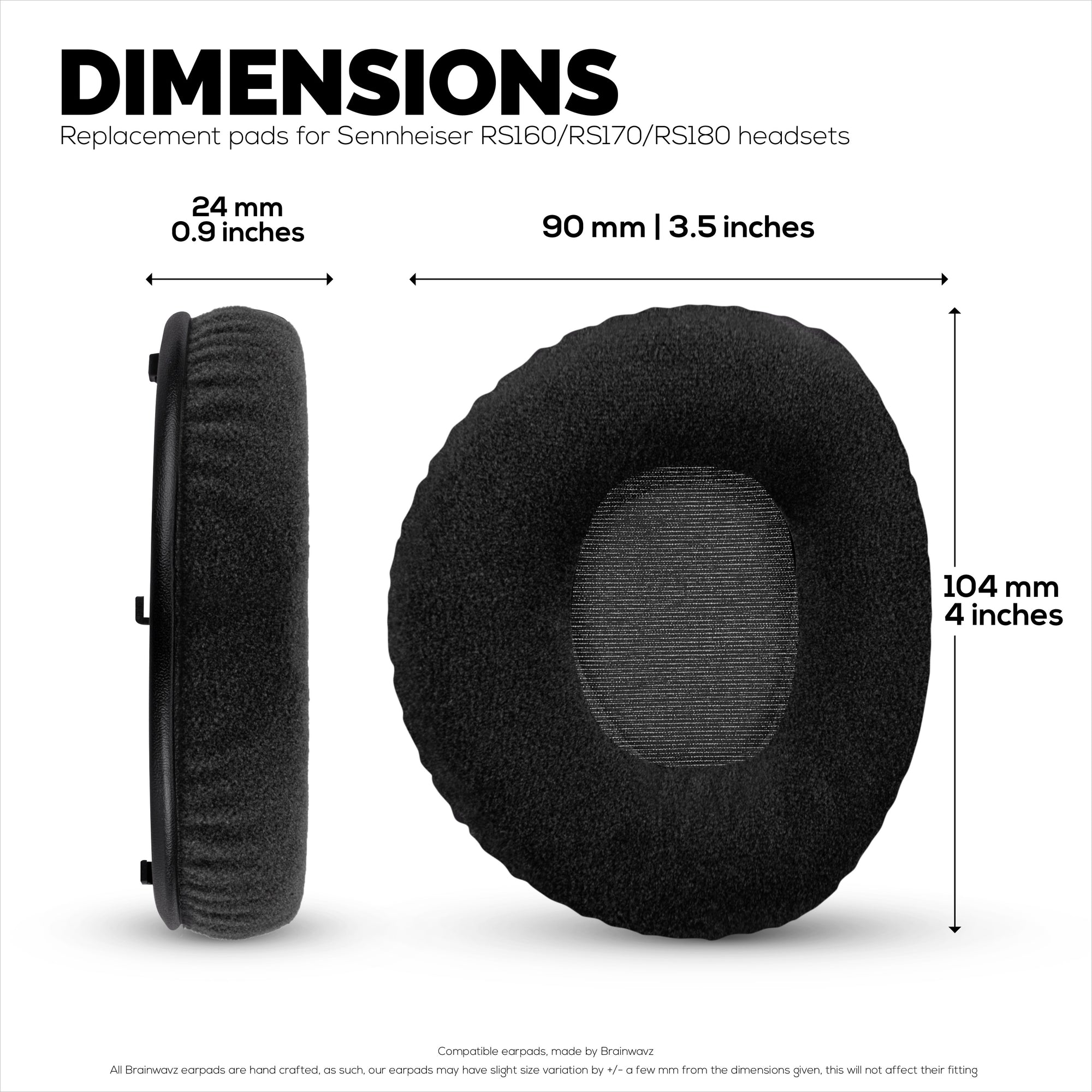 Replacement Earpads for Sennheiser RS160, RS170, RS180, HDR160, HDR170 &amp; HDR180 Headphones, Soft Velour &amp; Foam Ear Pad