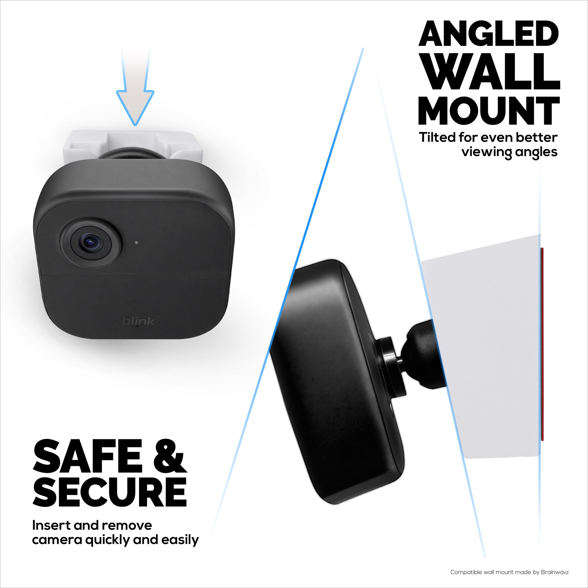 حامل تثبيت الكاميرا الخارجي Blink Outdoor 4 على الحائط - حامل كاميرا آمن مع خيار التثبيت بشريط VHB أو البراغي، تصميم سهل الانزلاق، بزاوية لتحسين الرؤية