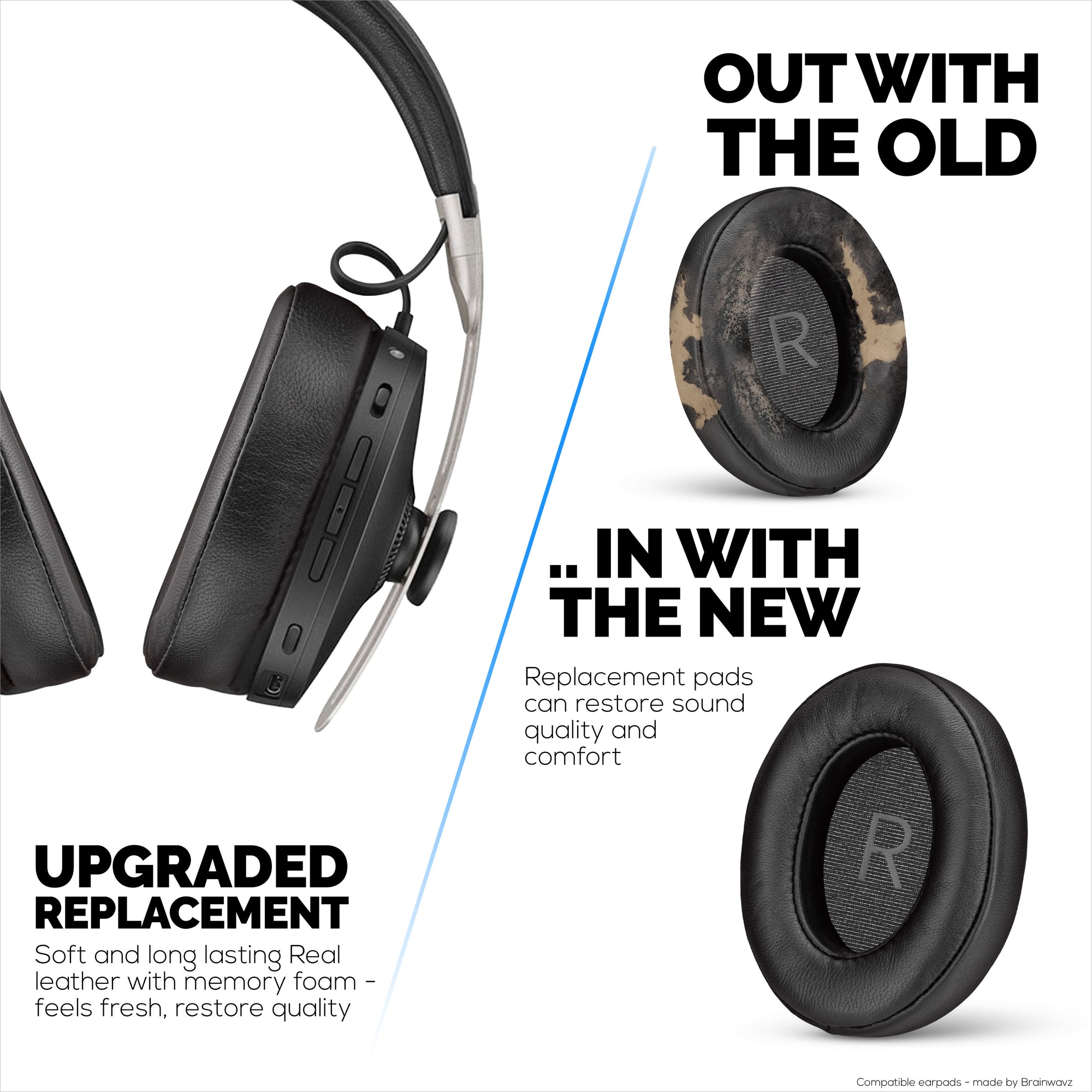 Replacement Earpads for Sennheiser Momentum 3 Headphones - Soft Real Leather + Memory Foam for Extra Comfort
