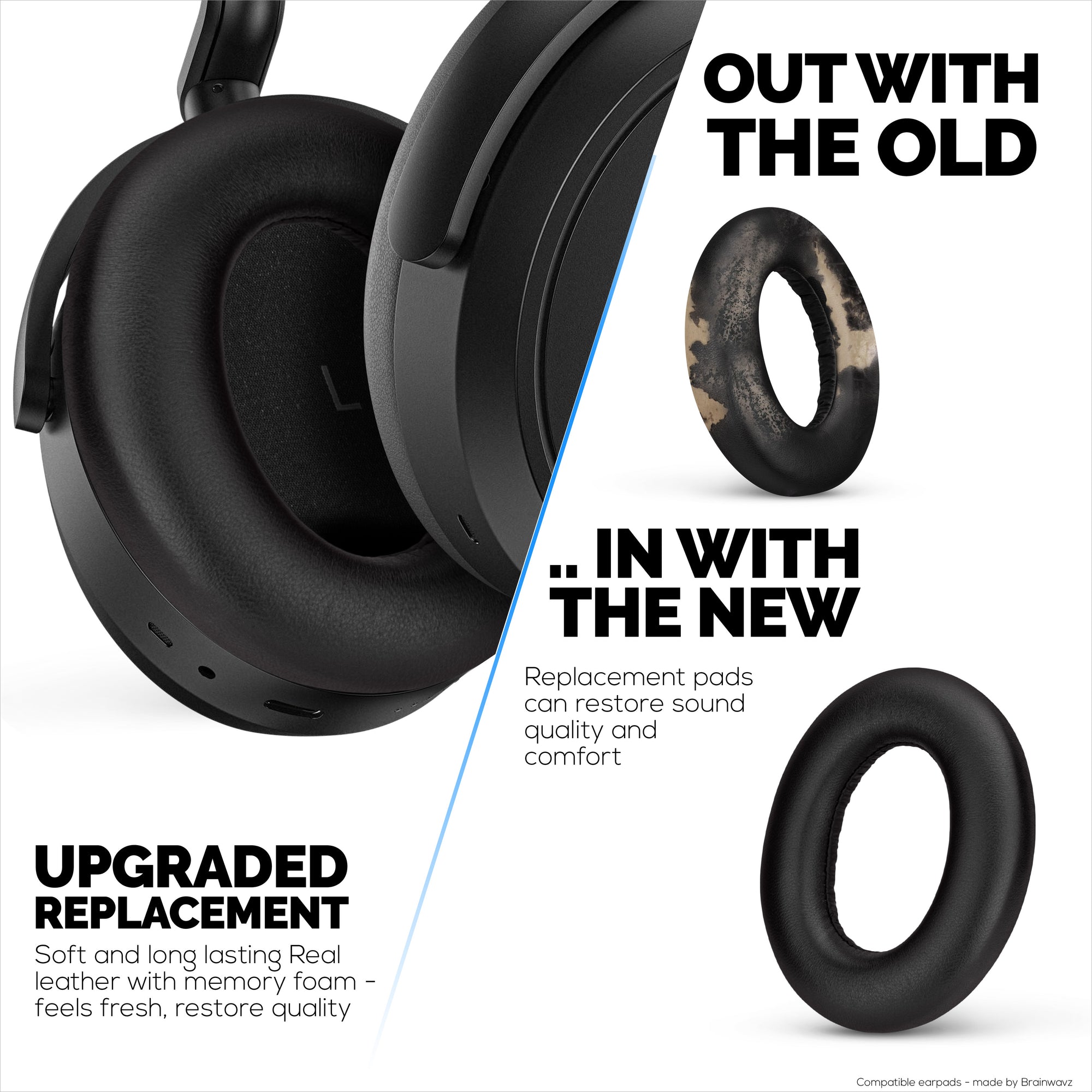 Replacement Earpads for Sennheiser Momentum 4 Headphones - Soft Real Leather + Memory Foam for Extra Comfort