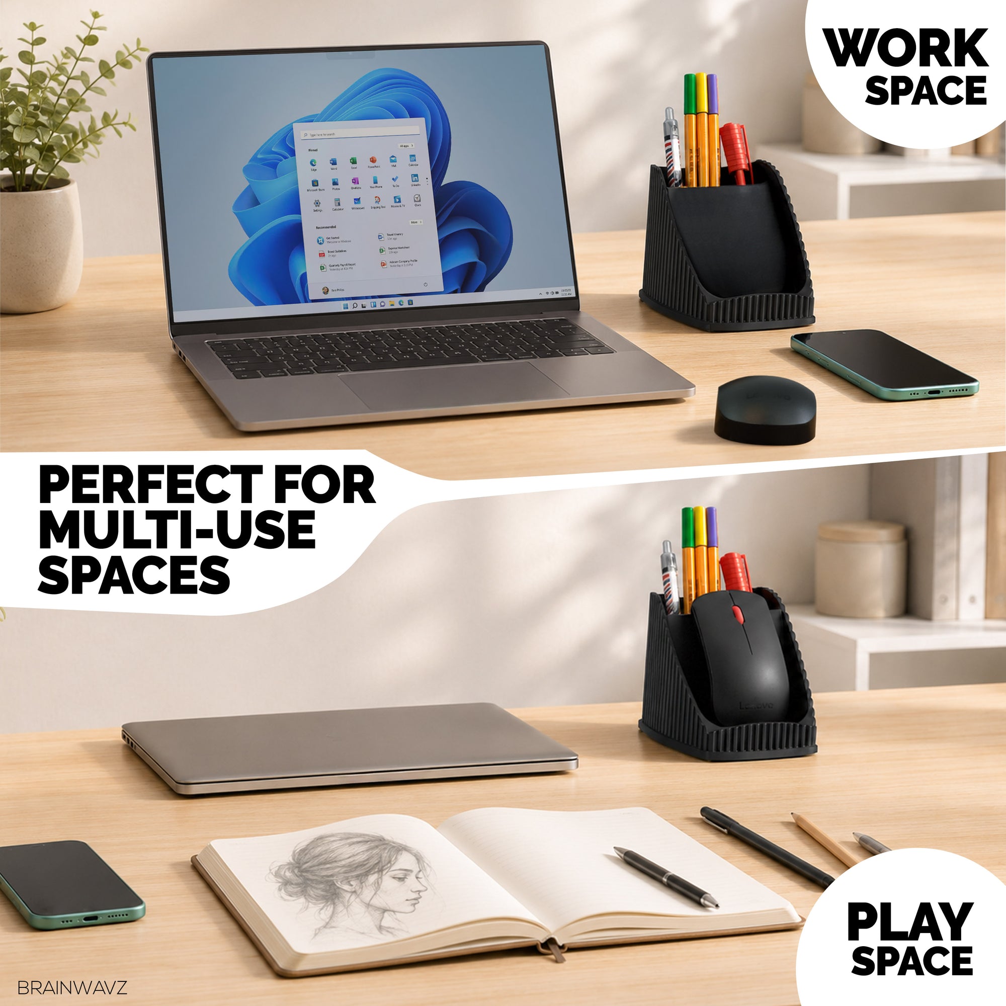 Desktop PC Mouse Stand Holder with Stationary Pen Holder, For Gaming &amp; Office Mice From Logitech, Razer, Corsair &amp; More
