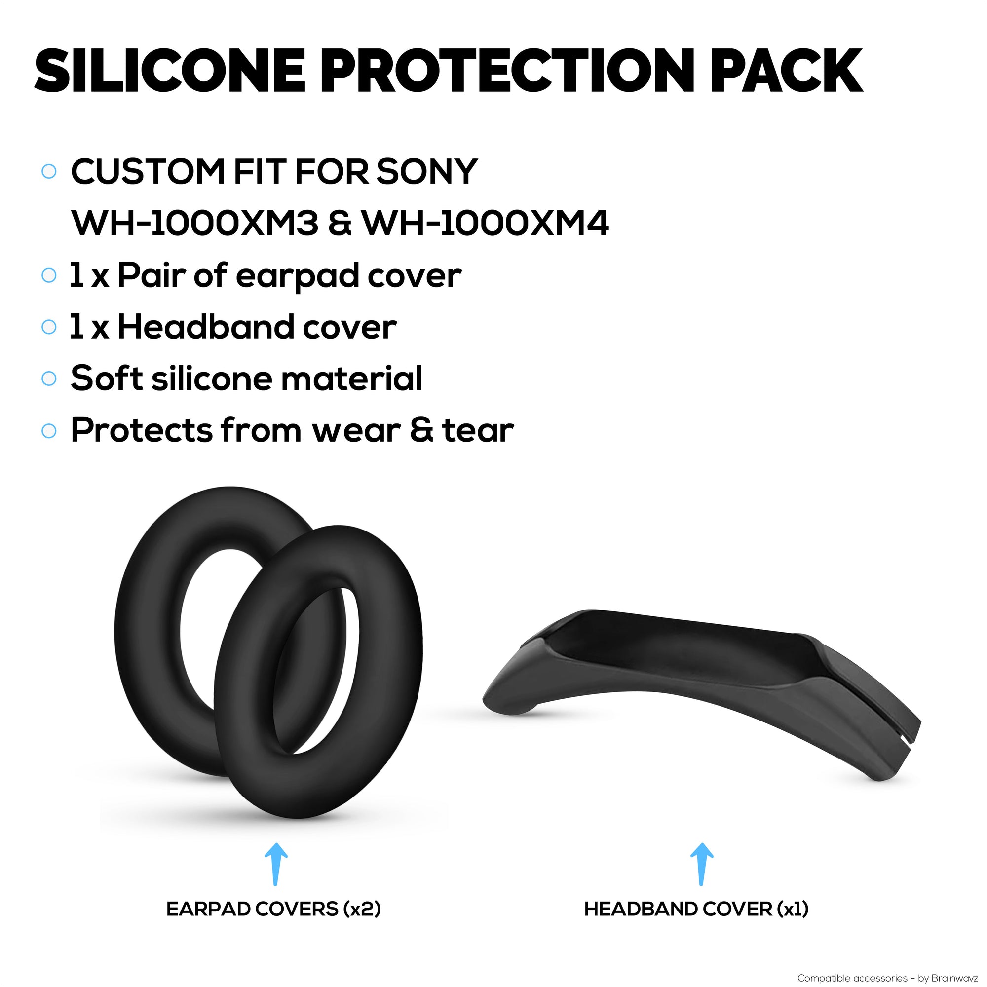 Silicone Protective Cover Set for Sony WH-1000XM3 &amp; WH1000XM4 - Headband &amp; Earpad Covers – Sweatproof, Dustproof, Non-Slip &amp; Easy to Install