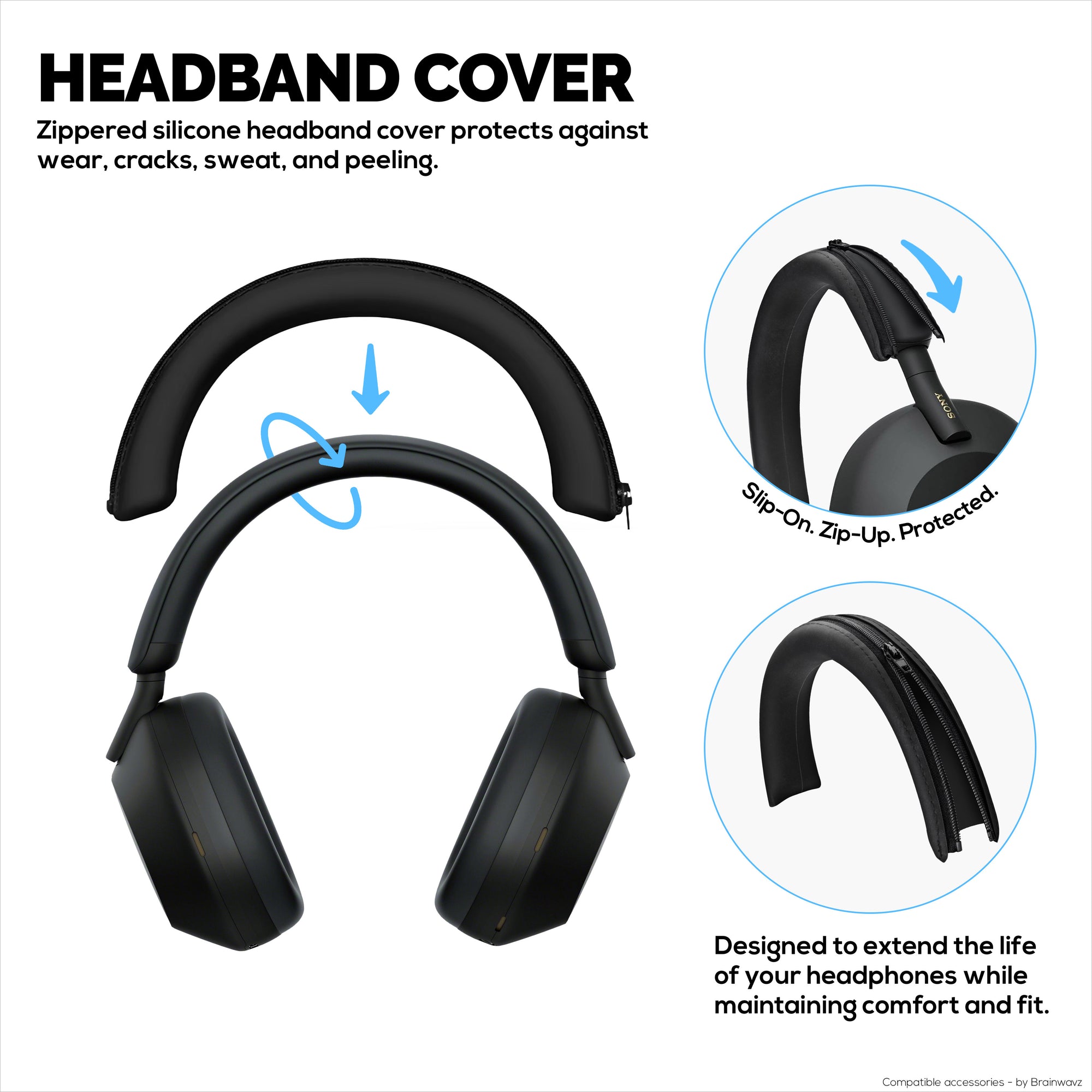 Silicone Protective Cover Set for Sony WH-1000XM5 - Headband, Ear Cup &amp; Earpad Covers – Sweatproof, Dustproof, Non-Slip &amp; Easy to Install