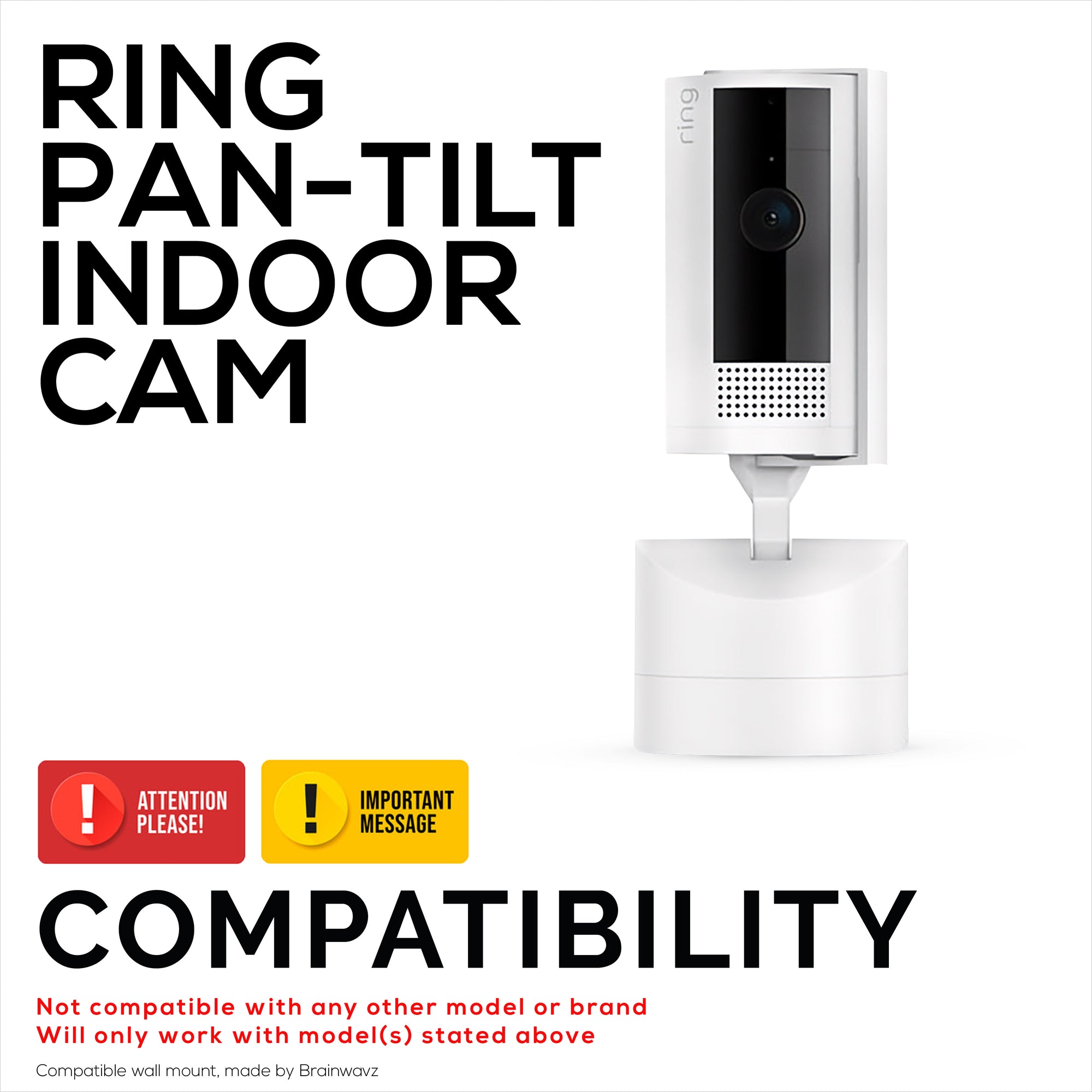 Wall Mount for Ring Pan-Tilt Indoor Camera – Easy Install Custom Fit Bracket with 3M VHB Tape &amp; Screws for Secure Mounting – Better Viewpoint &amp; Stability