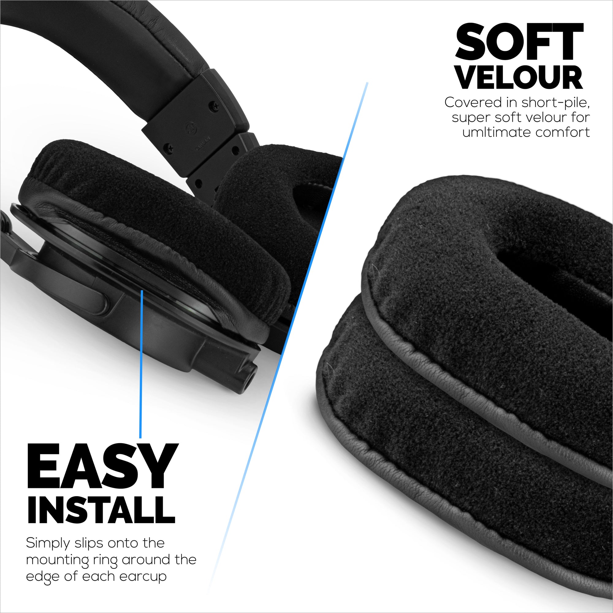 Replacement Velour Earpads for Audio Technica ATH-M50X, M50xBT, M50RD, M40X, M30X, M20X Headsets. Soft Velour &amp; Memory Foam for Extra Comfort