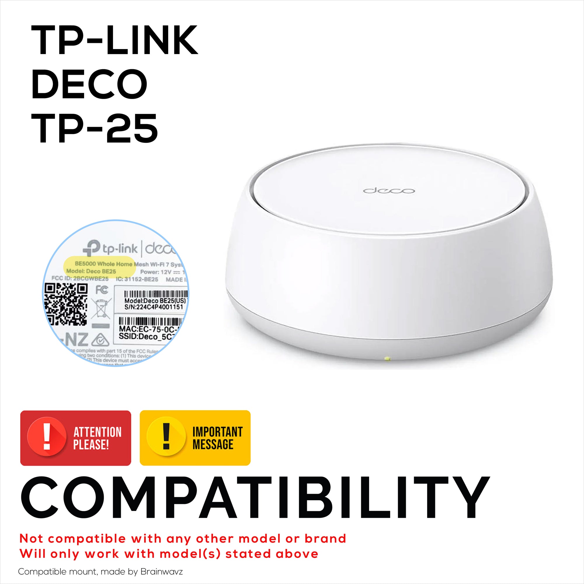 Screwless Wall Mount for TP-Link Deco BE25 Router, Easy To Install Holder, Adhesive &amp; Screw In