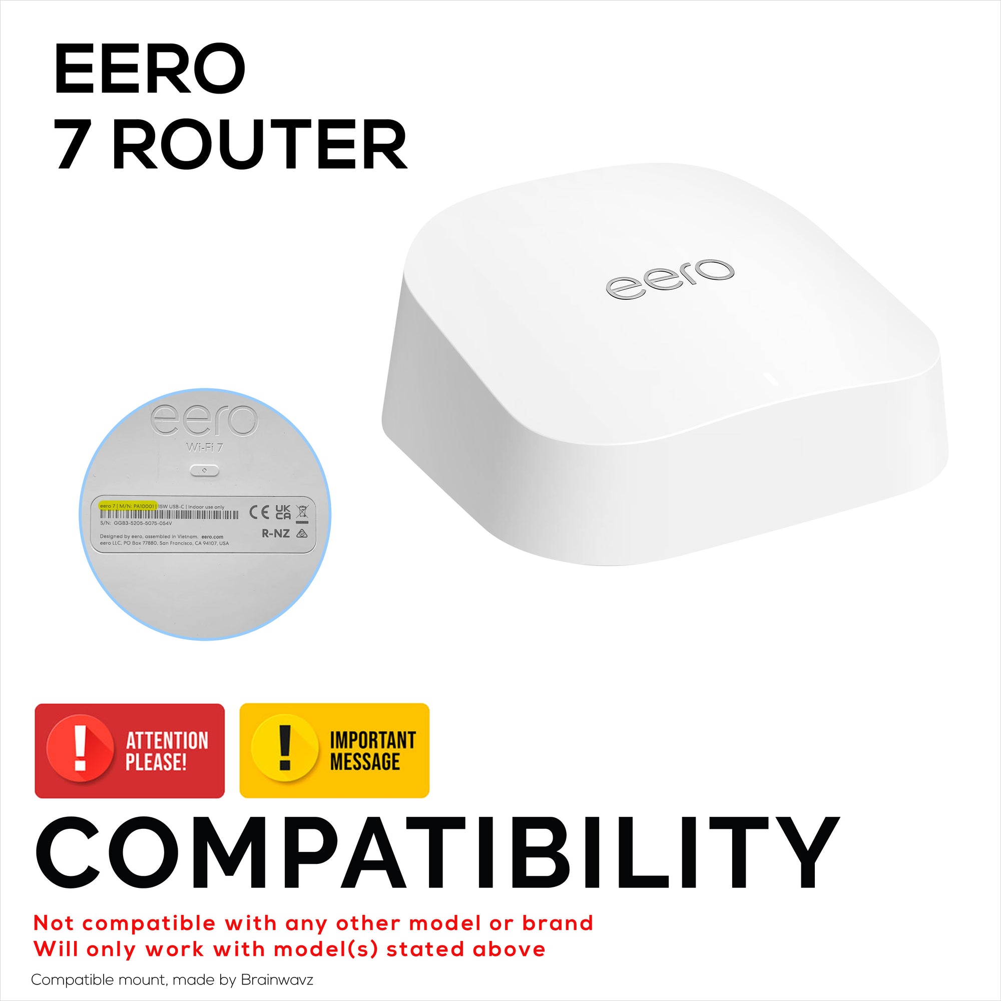 Screwless Wall Mount for EERO 7 WiFi Router, Easy To Install Holder, Adhesive &amp; Screw In