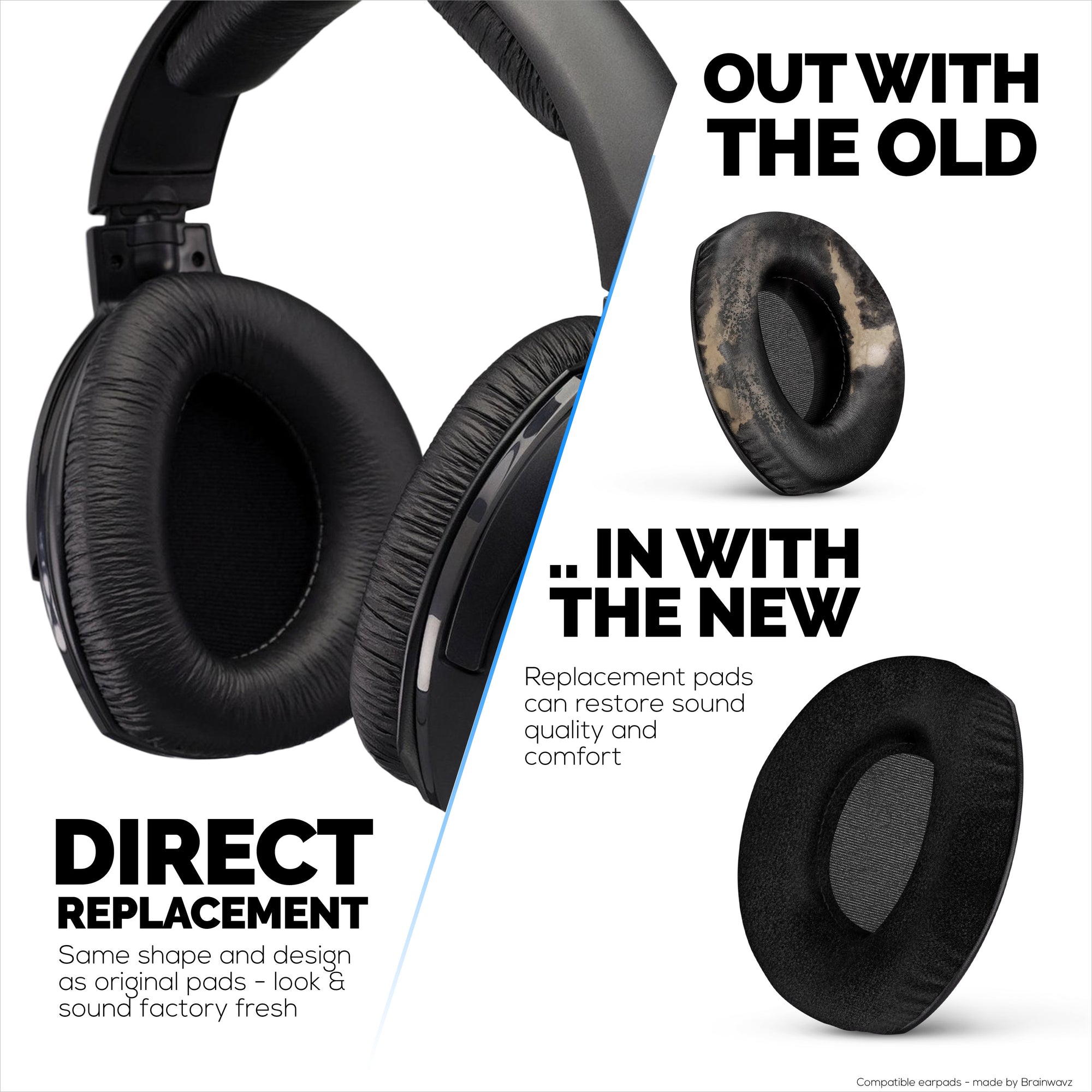 Replacement Earpads for Sennheiser RS160, RS170, RS180, HDR160, HDR170 &amp; HDR180 Headphones, Soft Velour &amp; Foam Ear Pad