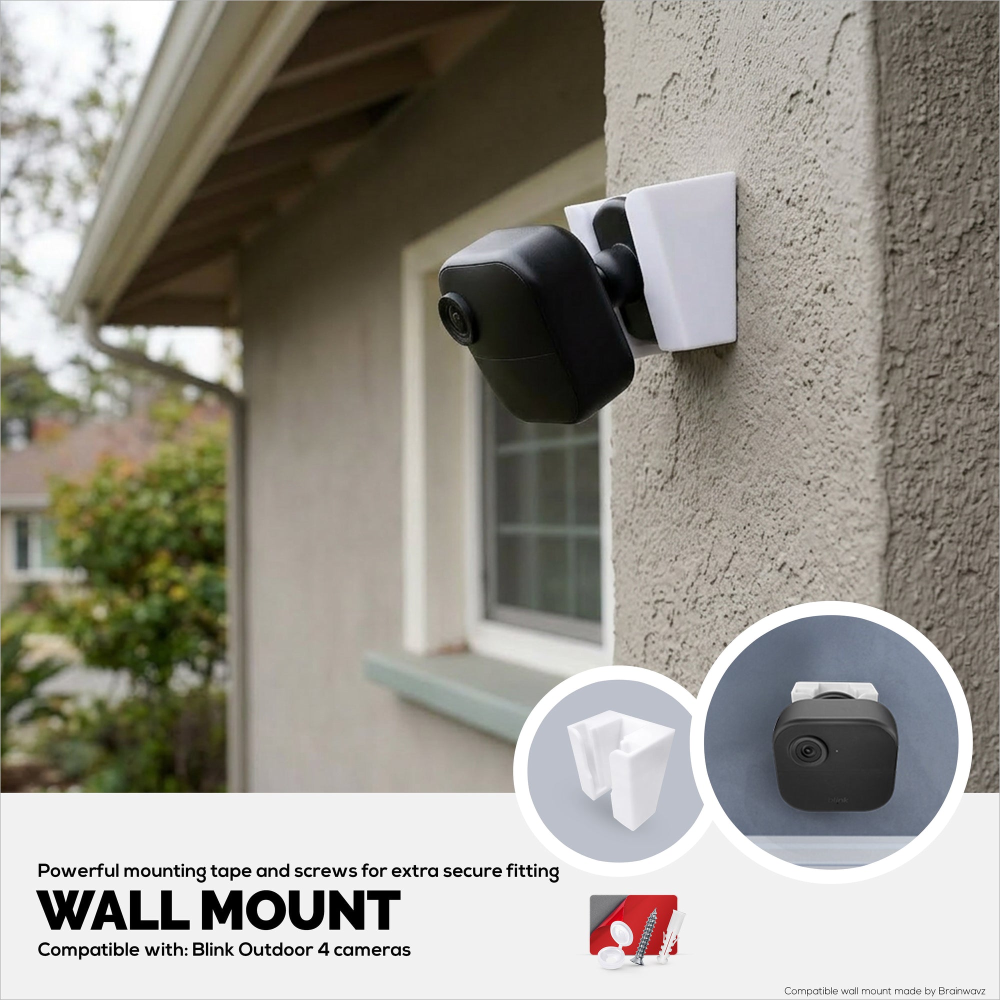 حامل تثبيت الكاميرا الخارجي Blink Outdoor 4 على الحائط - حامل كاميرا آمن مع خيار التثبيت بشريط VHB أو البراغي، تصميم سهل الانزلاق، بزاوية لتحسين الرؤية