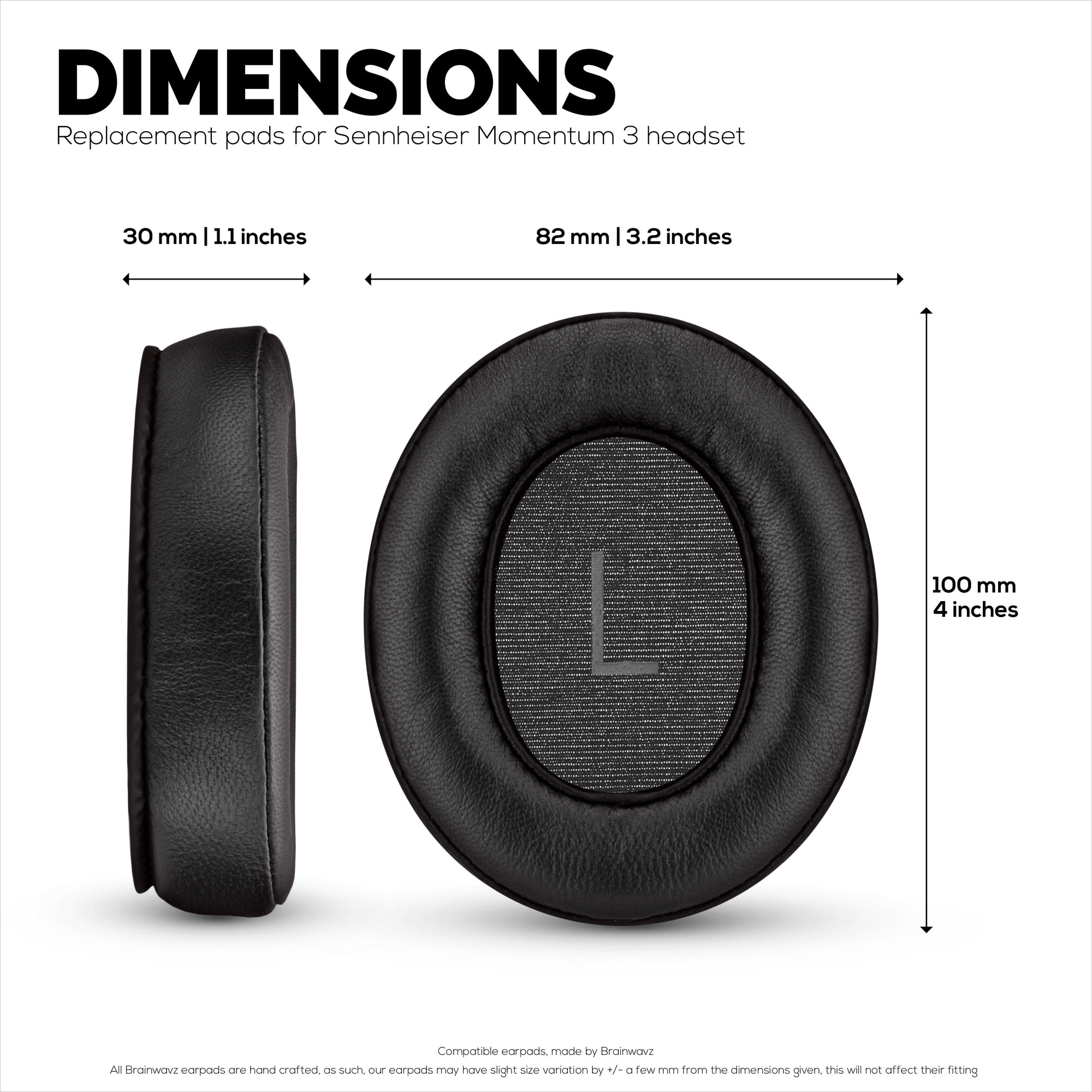 Replacement Earpads for Sennheiser Momentum 3 Headphones - Soft Real Leather + Memory Foam for Extra Comfort