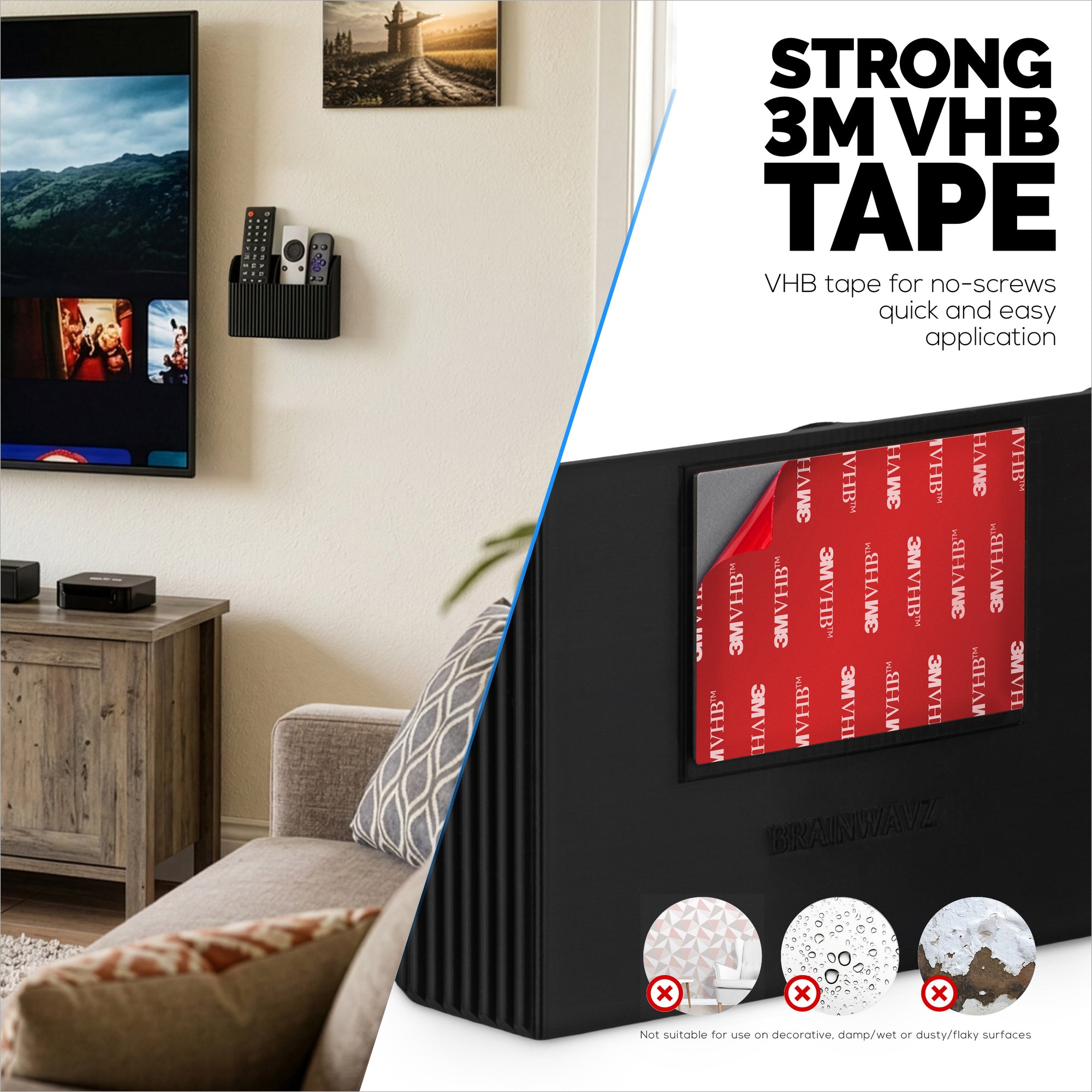 Adhesive Remote Control Wall Mount Holder, Stylish Fluted Design, Easy To Install, For TV, Air Con, Lighting Remotes &amp; Storage for Stationary, Pens &amp; More