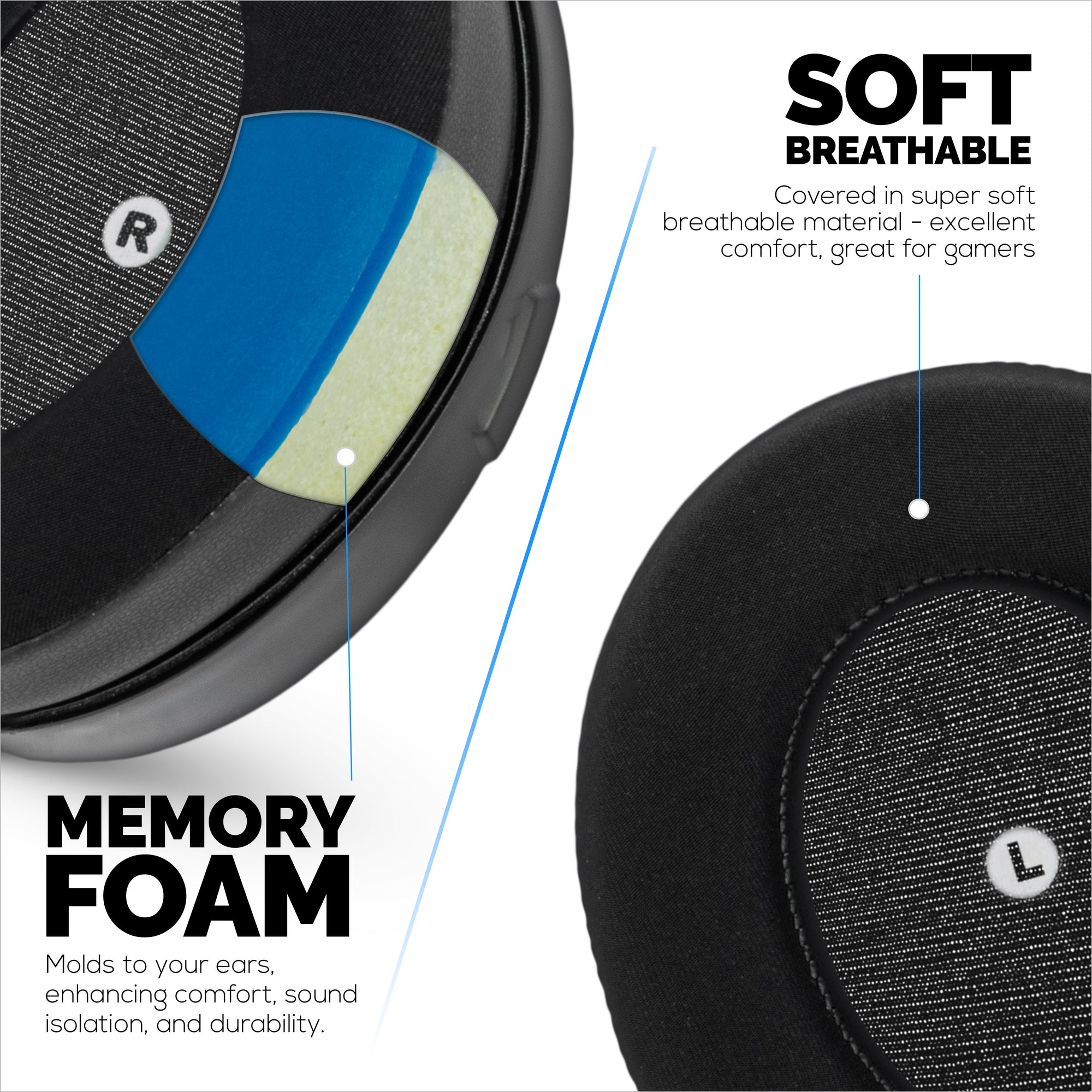 Hybrid Earpads for HyperX Cloud Orbit S, Audeze Penrose, Audeze Penrose X &amp; Audeze Mobius Headsets, Cooling Gel, Super Soft Fabric &amp; Thicker Memory Foam