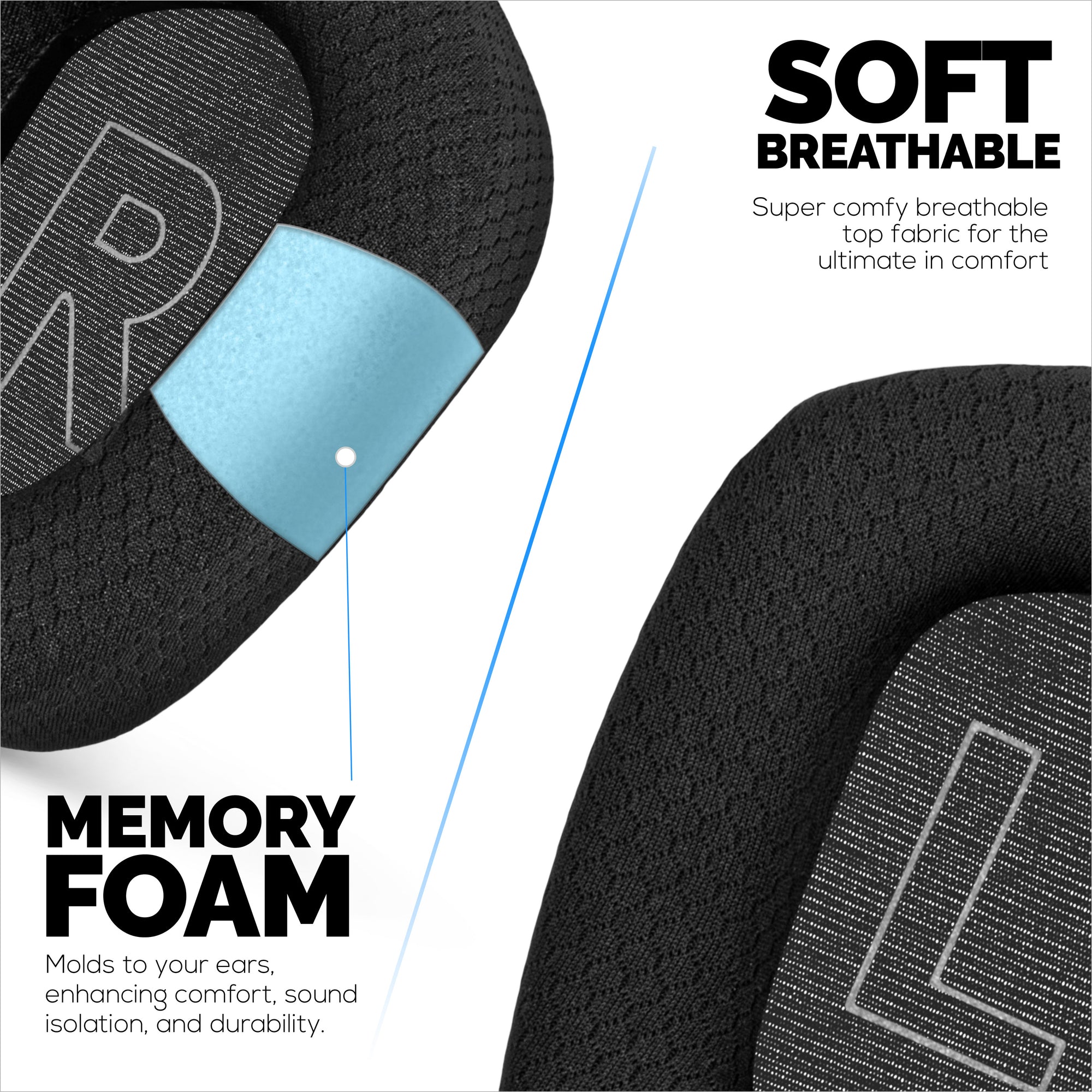 Mesh Fabric Earpads for Logitech G733, G335 &amp; G535 Headsets, Breathable Mesh Fabric &amp; High-Grade Memory Foam