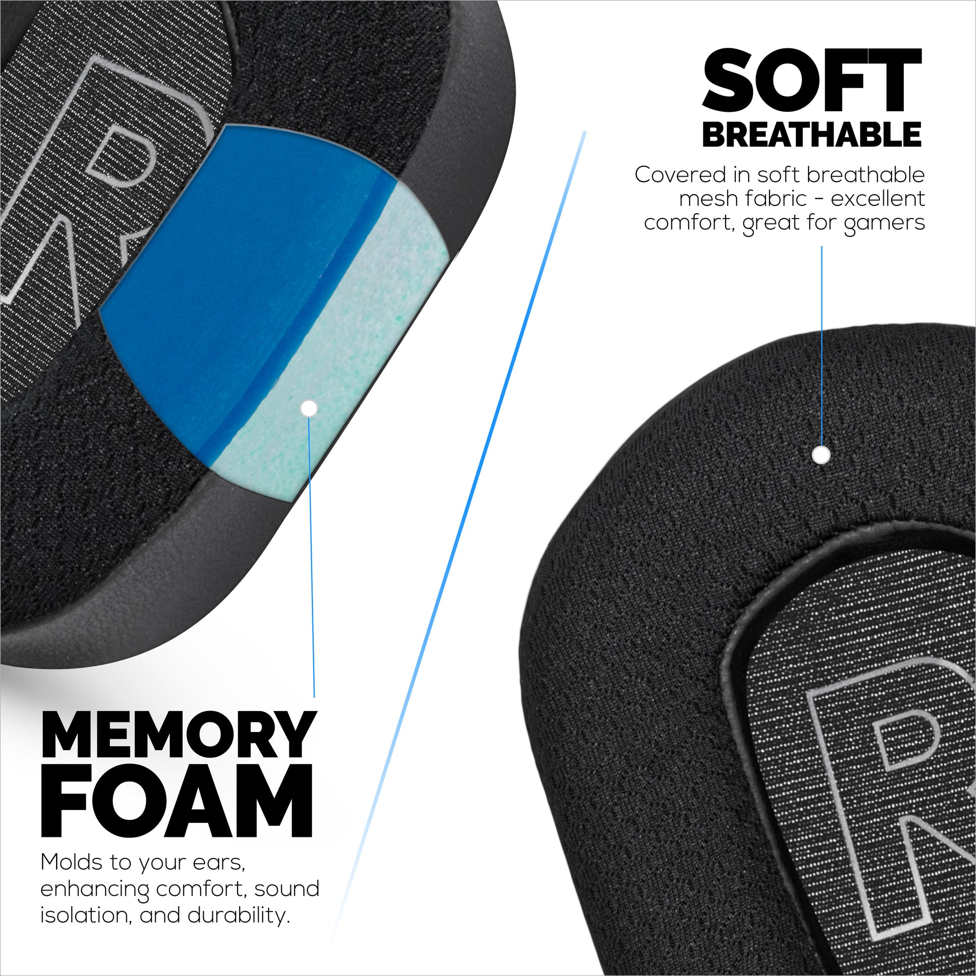 Hybrid Earpads for Logitech G733, G335 &amp; G535 Headsets, Cooling Gel, Super Soft Fabric &amp; Thicker Memory Foam