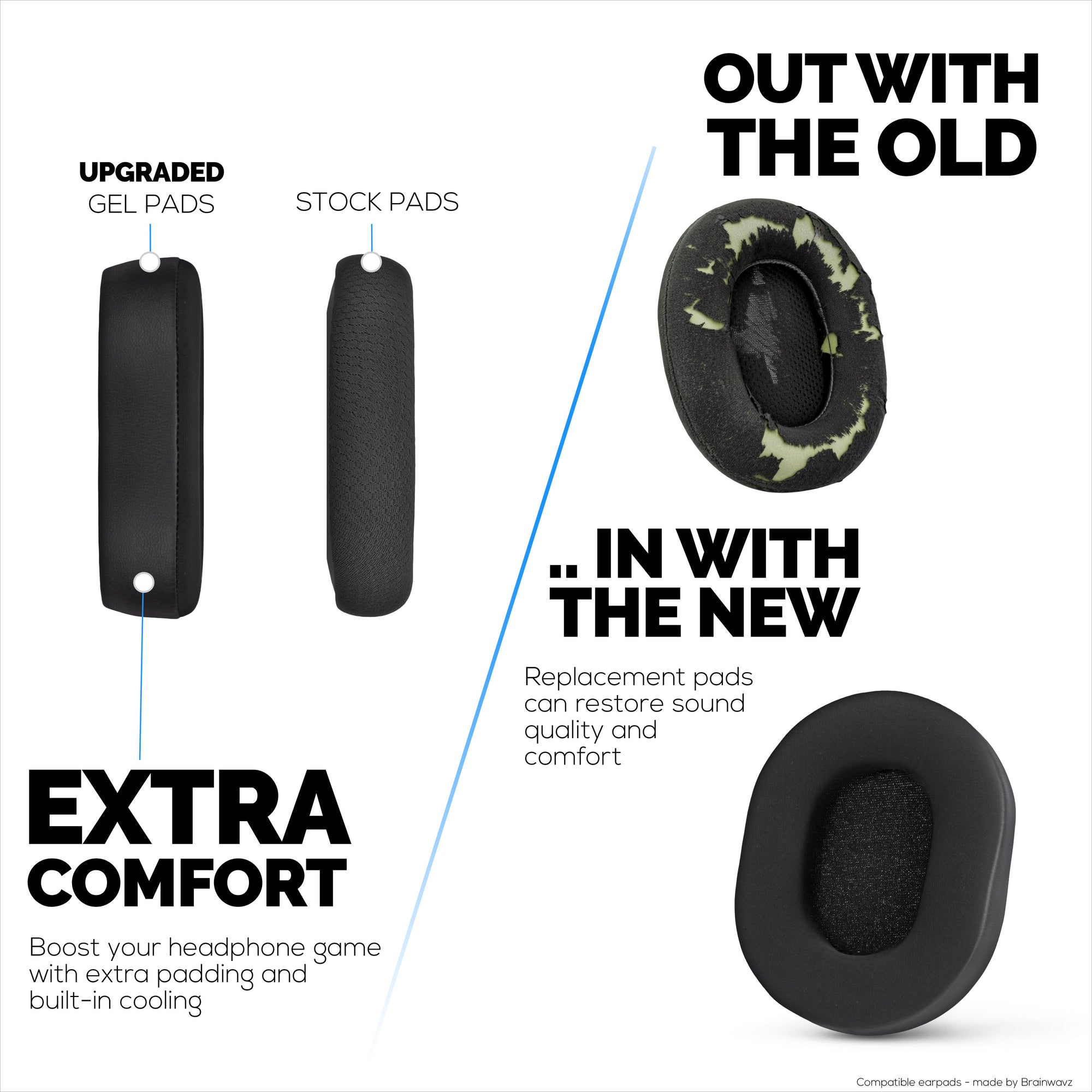 Hybrid Replacement Earpads for Razer Blackshark V2 Pro 2023 Headsets Headsets, Cooling Gel, Soft Fabric, PU Leather &amp; Memory Foam