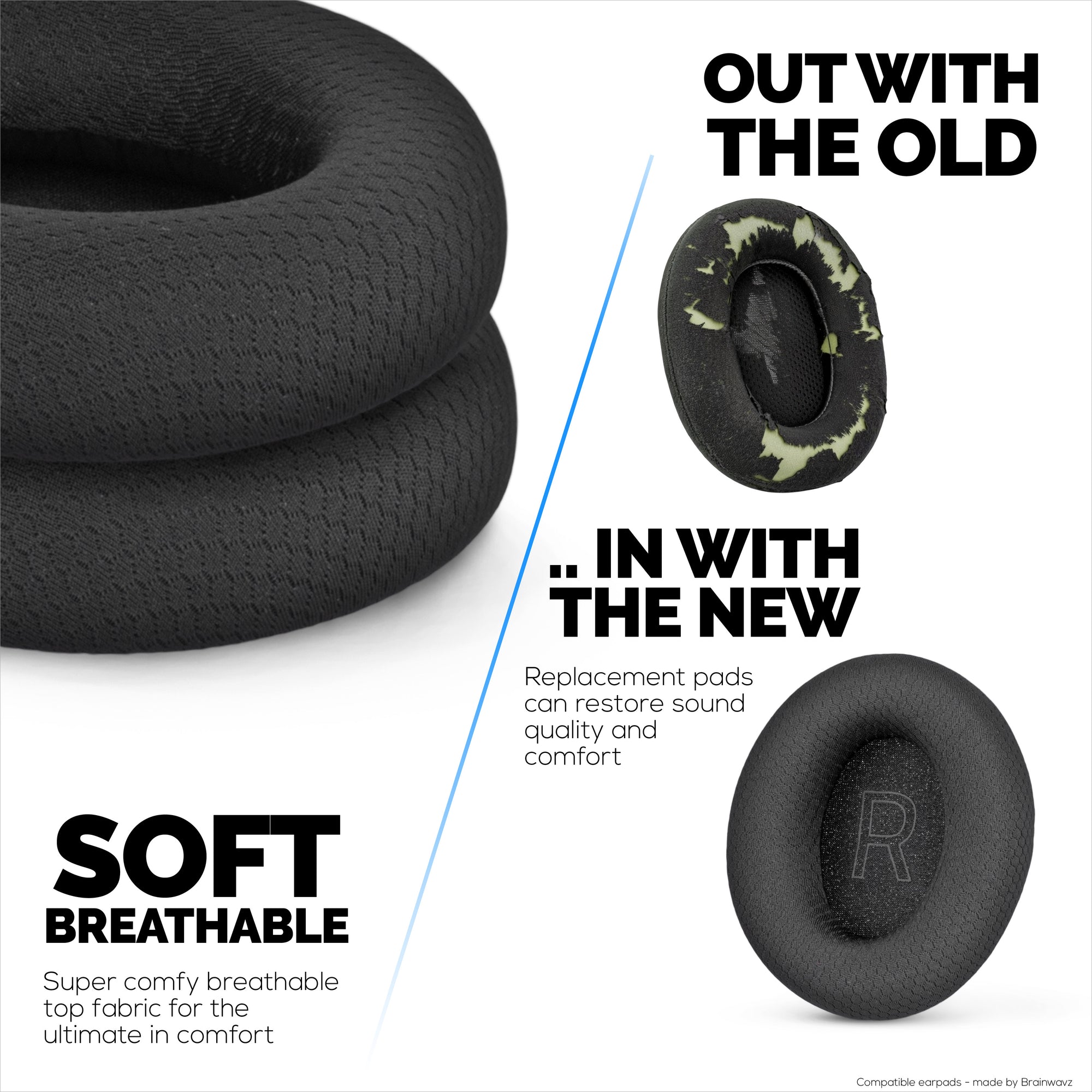 Mesh Fabric Earpads for Razer Kraken V4/ V4 Pro V4 X V3/ V3 Pro V3 X Kitty V3 Pro Kitty V3 X Headsets - Breathable Mesh Fabric &amp; High-Grade Memory Foam