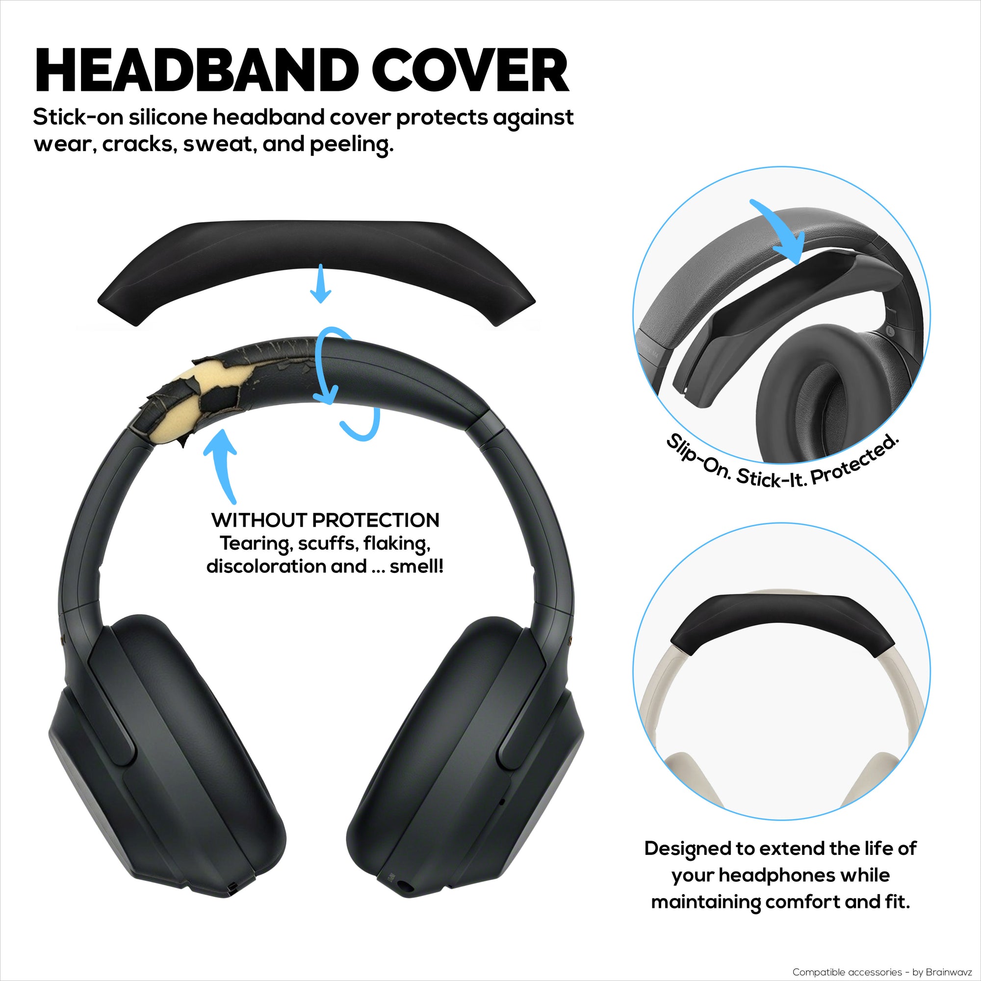 Silicone Protective Cover Set for Sony WH-1000XM3 &amp; WH1000XM4 - Headband &amp; Earpad Covers – Sweatproof, Dustproof, Non-Slip &amp; Easy to Install