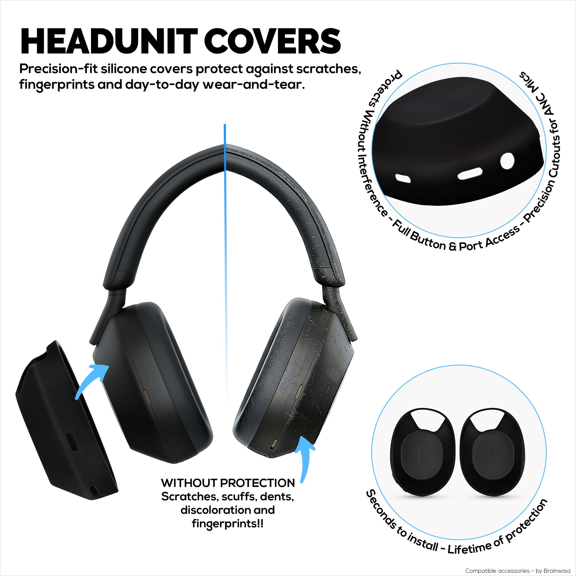 Silicone Protective Cover Set for Sony WH-1000XM5 - Headband, Ear Cup &amp; Earpad Covers – Sweatproof, Dustproof, Non-Slip &amp; Easy to Install