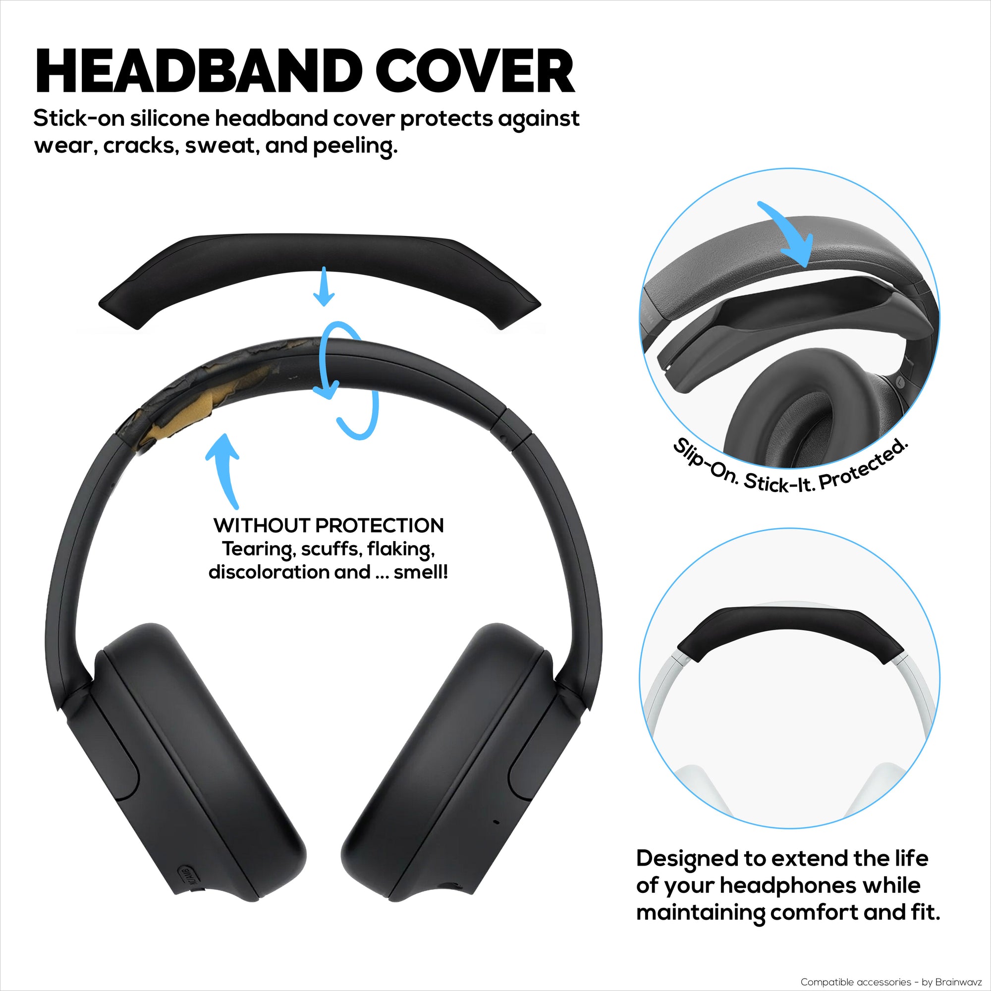 Silicone Protective Cover Set for Sony WH-CH720N - Headband &amp; Earpad Covers – Sweatproof, Dustproof, Non-Slip &amp; Easy to Install