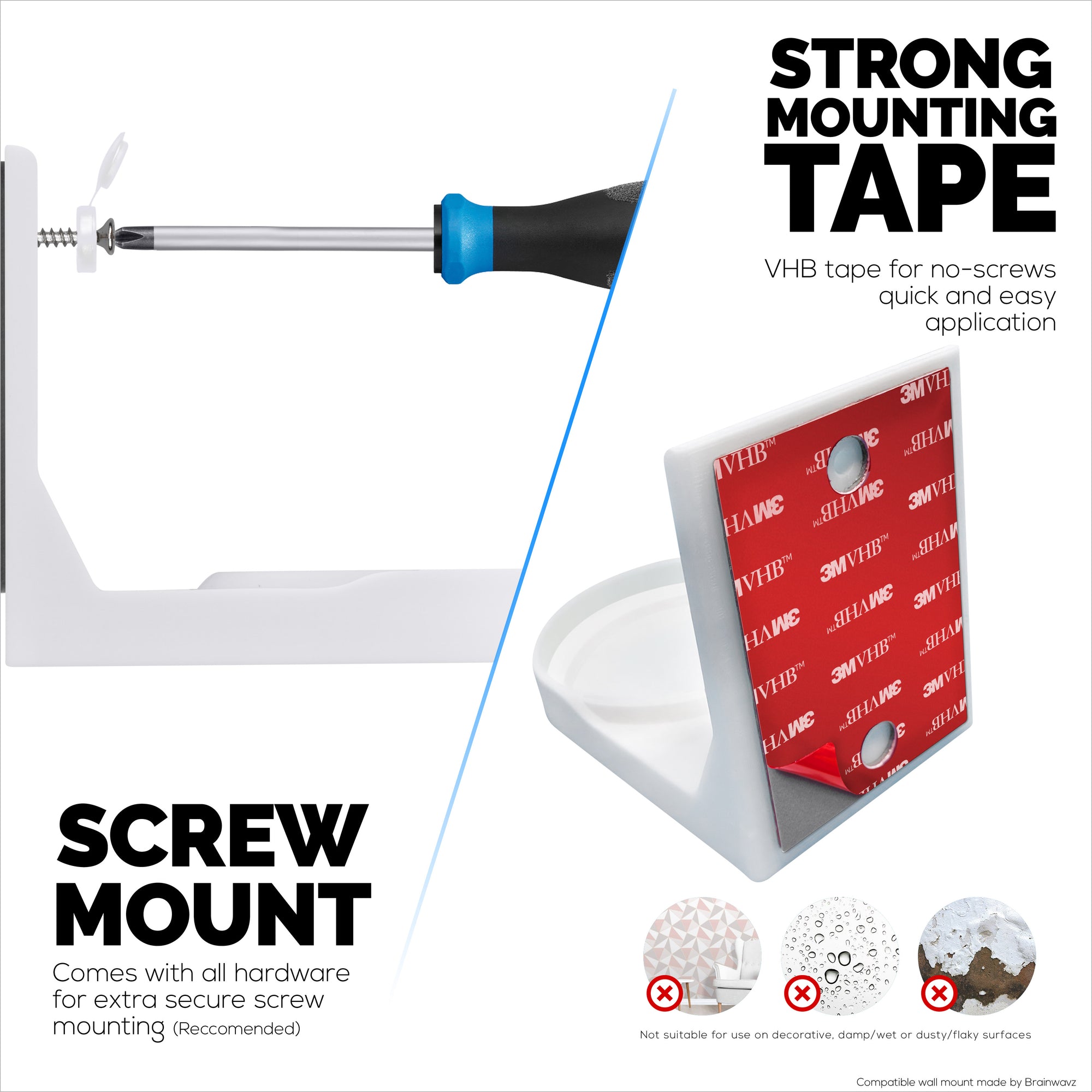 Wall Mount for Eufy Indoor C220 &amp; E30 Security Cameras – Easy Install Custom Fit Bracket with 3M VHB Tape &amp; Screws for Secure Mounting