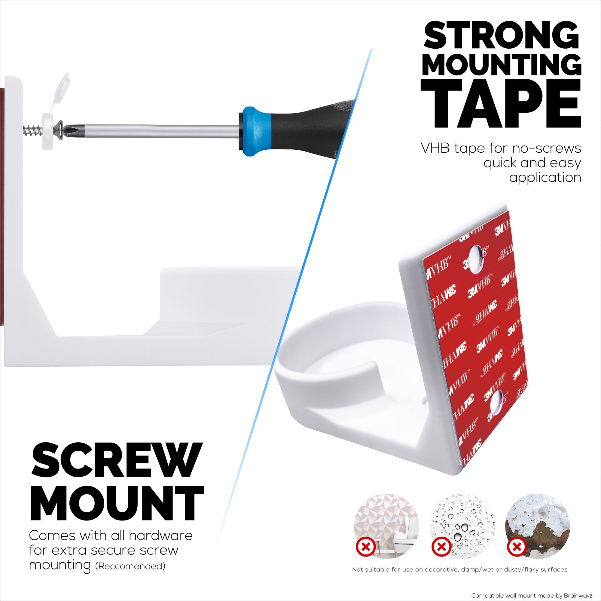 Wall Mount for HelloBaby HB6550 Baby Camera  – Easy Install Custom Fit Bracket with 3M VHB Tape &amp; Screws for Secure Mounting