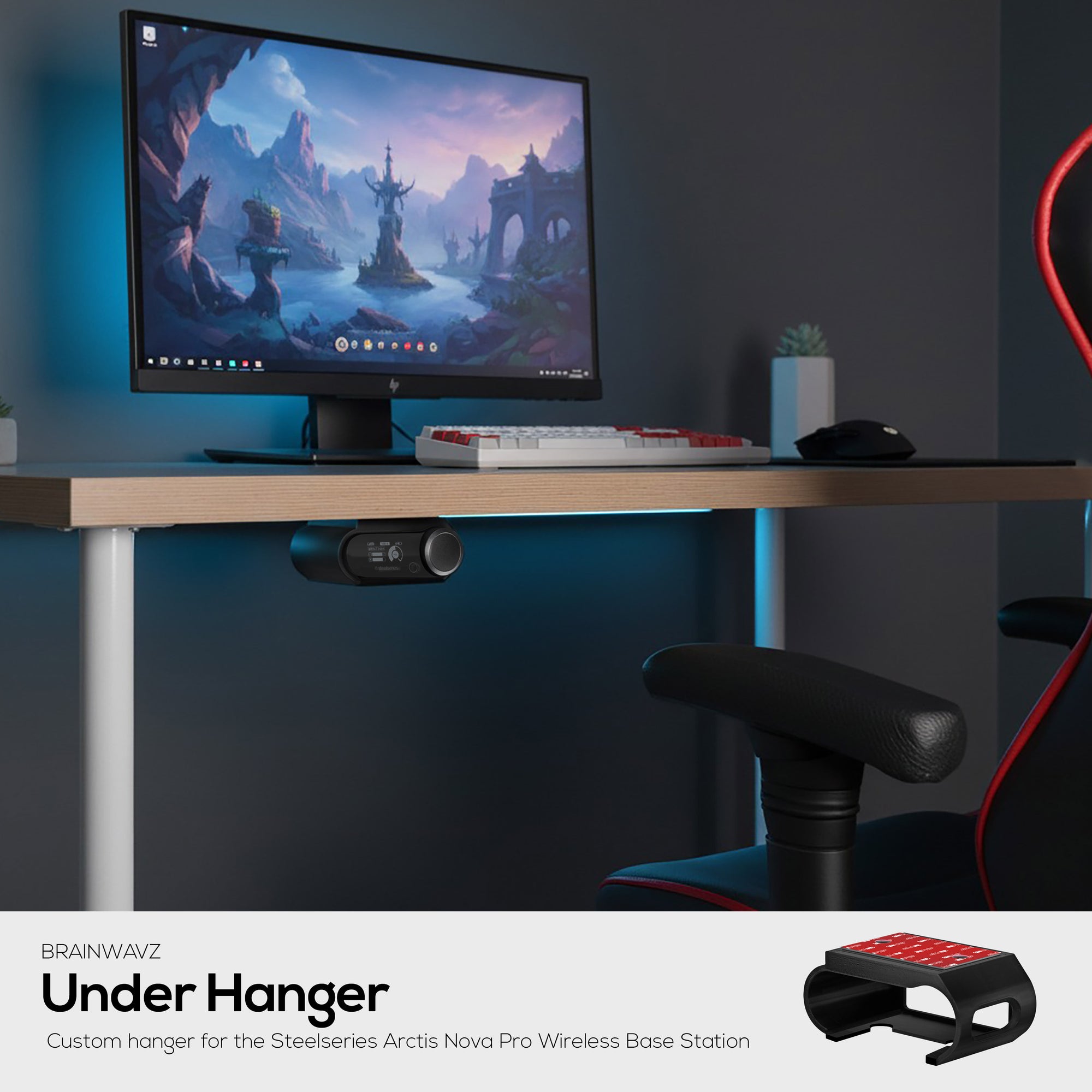 Under Desk Mount for SteelSeries Arctis Nova Pro Wireless Base Station – Secure Fit, Easy Install with Screws or VHB Tape