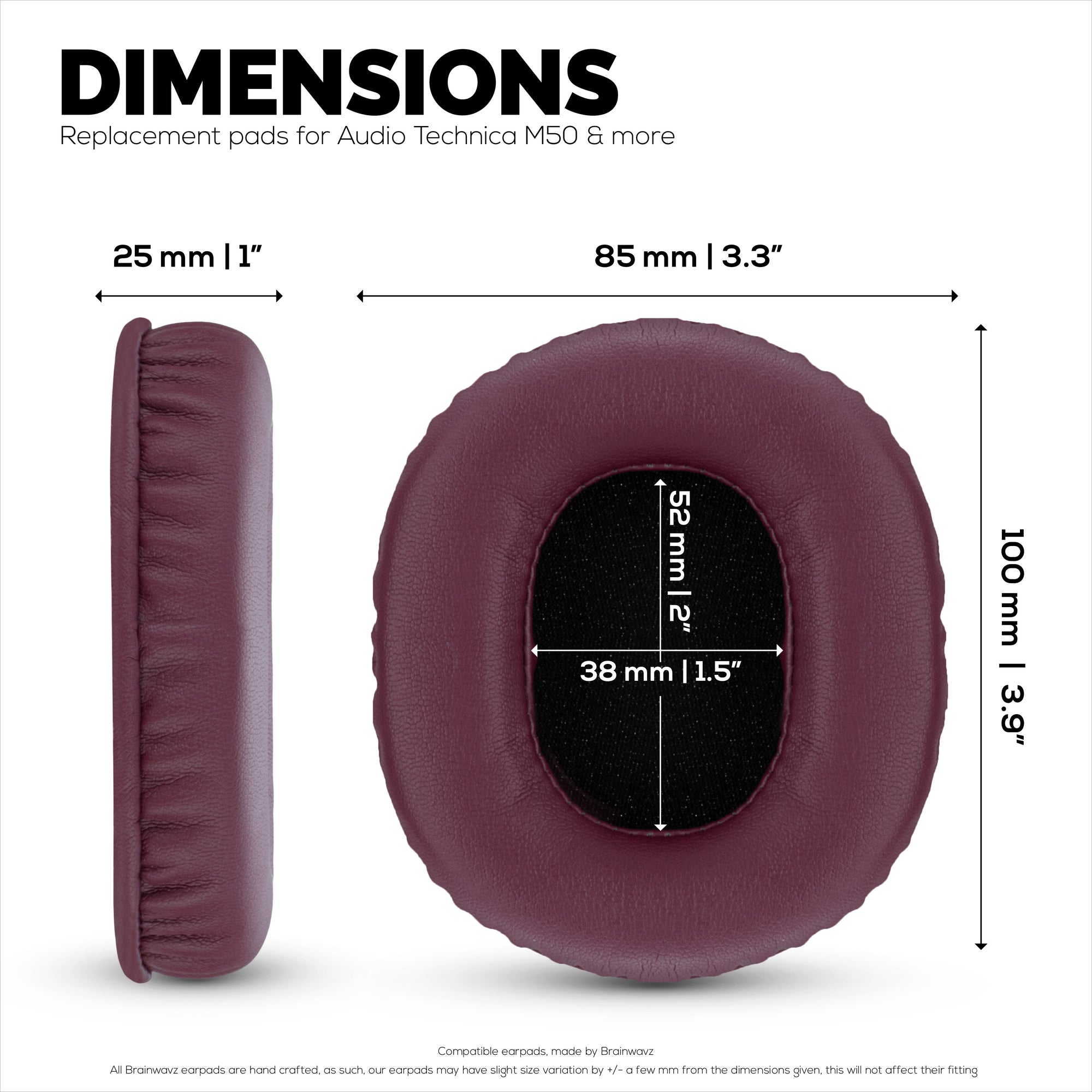 Replacement Earpads for ATH-M50X, M50xBT, M50RD, M40X, M30X, M20X Audio Technica Headsets. Soft PU Leather with Memory Foam for Extra Comfort &amp; Durability