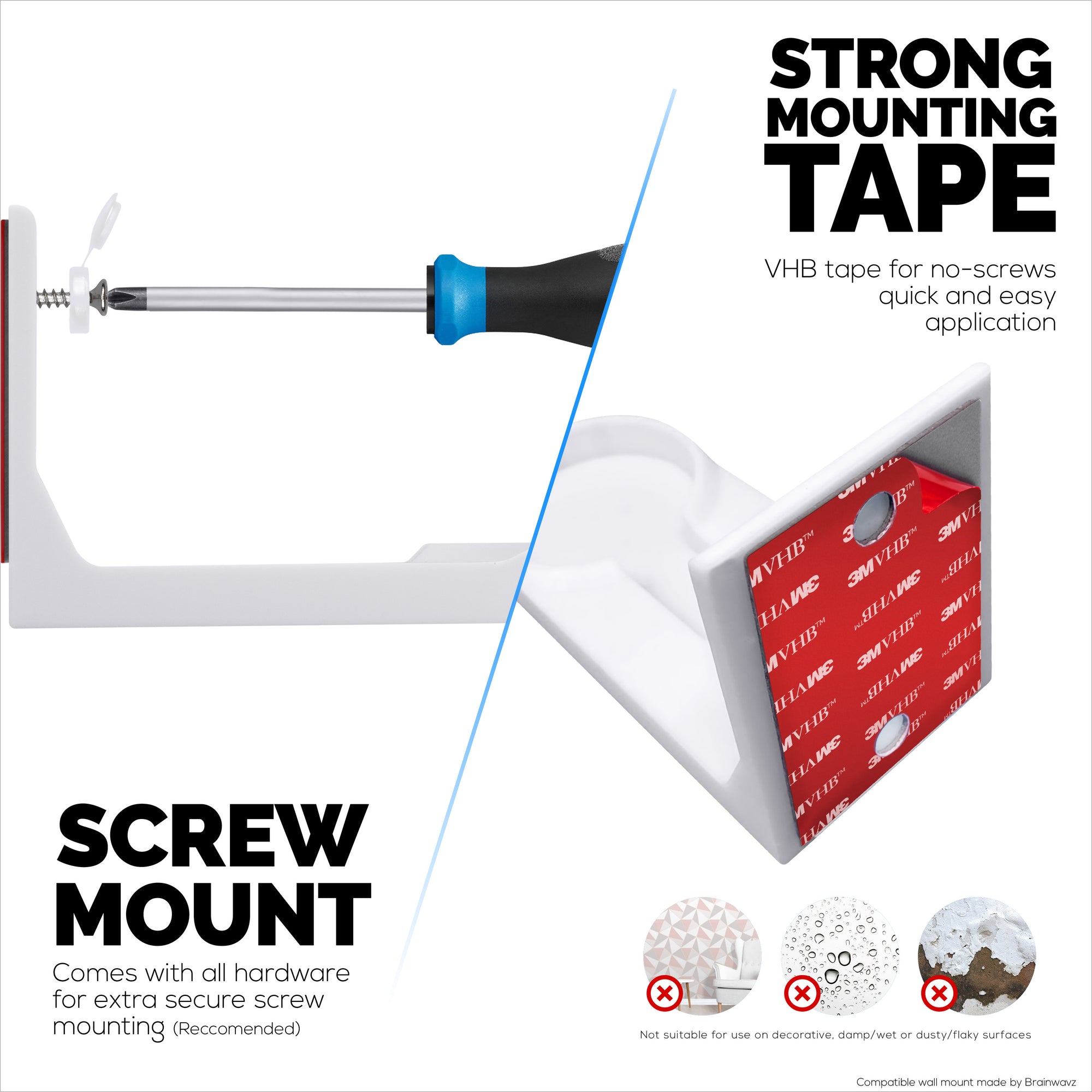 Wall Mount for Ring Pan-Tilt Indoor Camera – Easy Install Custom Fit Bracket with 3M VHB Tape &amp; Screws for Secure Mounting – Better Viewpoint &amp; Stability