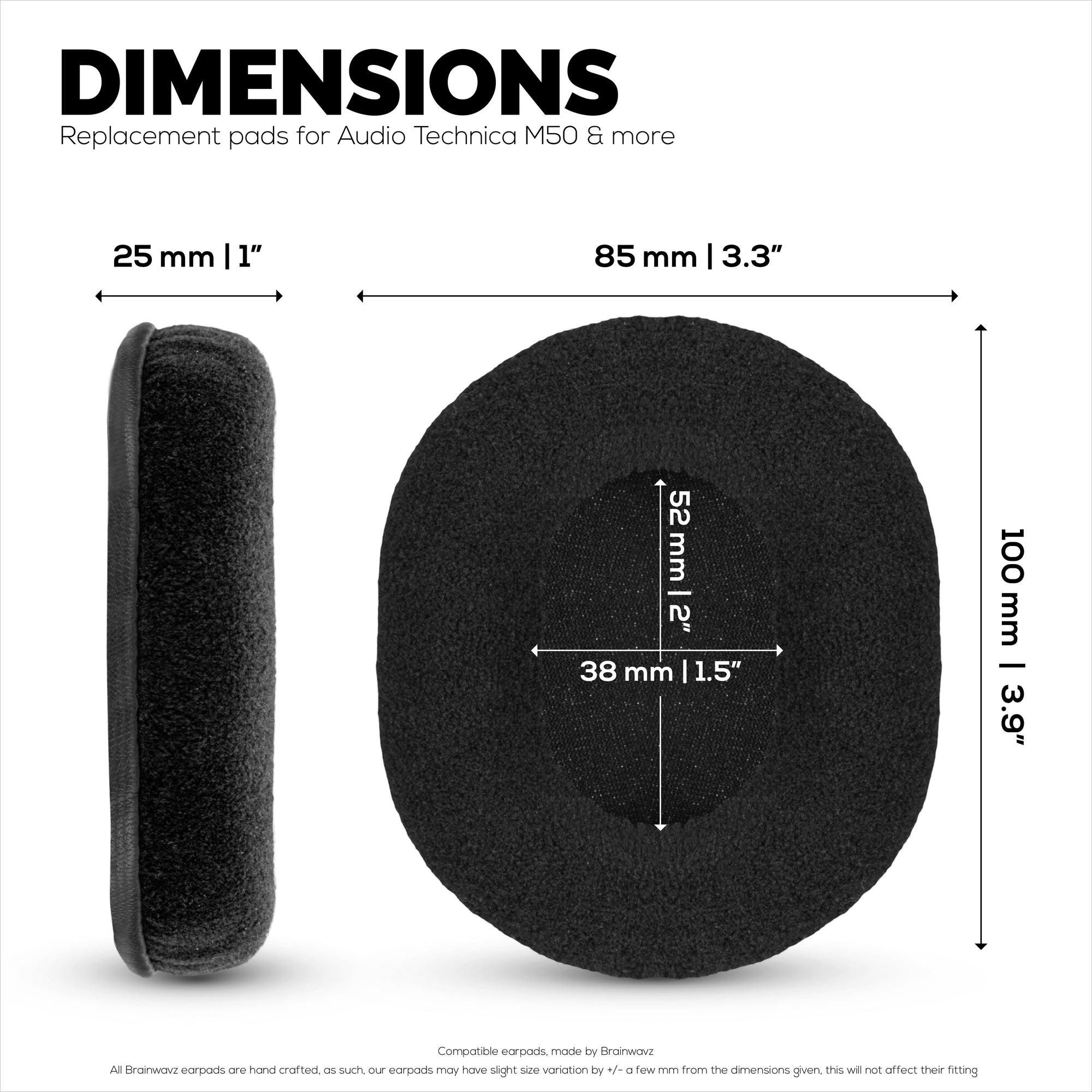 Replacement Velour Earpads for Audio Technica ATH-M50X, M50xBT, M50RD, M40X, M30X, M20X Headsets. Soft Velour &amp; Memory Foam for Extra Comfort