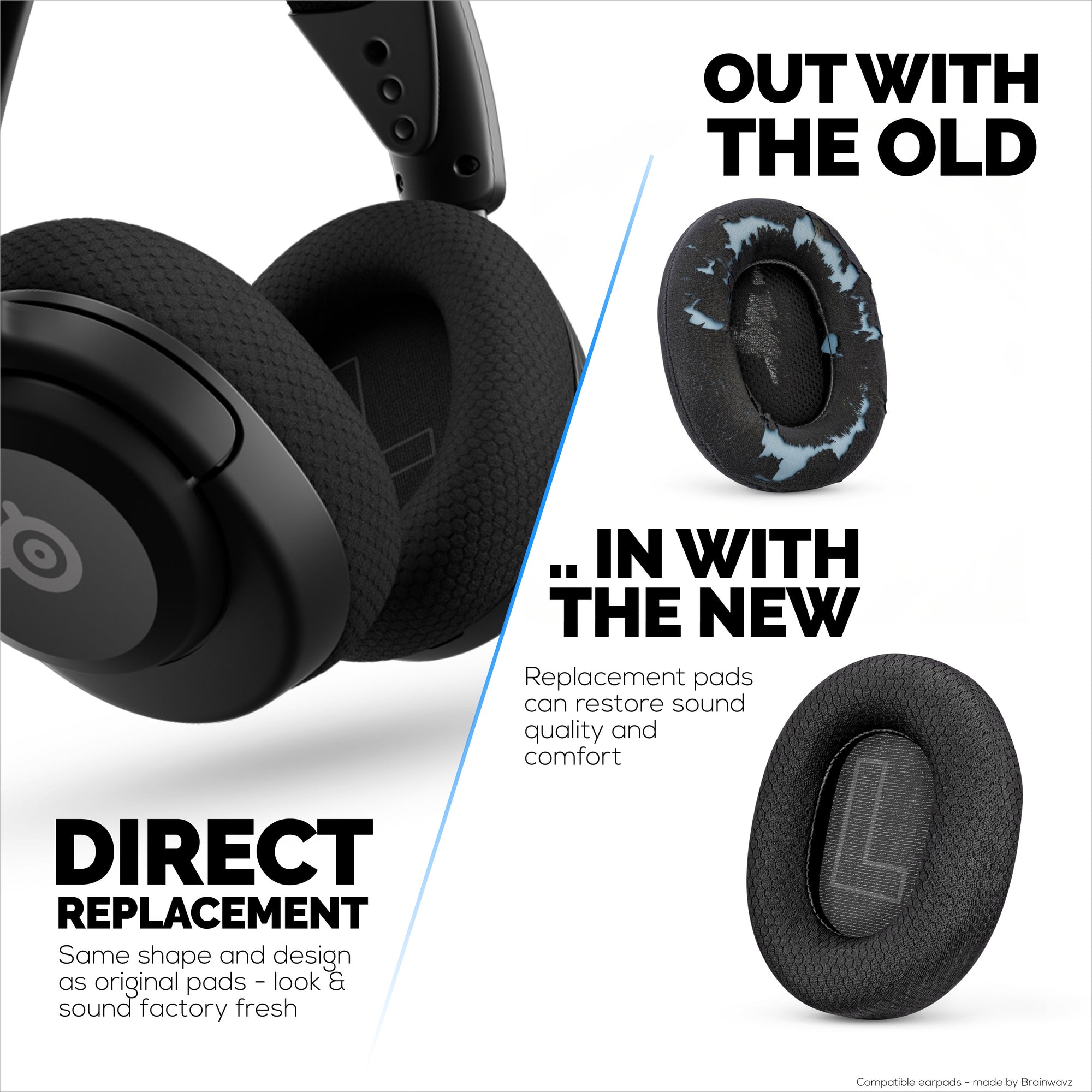 Fabric Earpads for Steelseries Arctis Nova Series 1/P/X, 3, 5/P/X, 7/P/X, PRO &amp; PRO for XBox Headsets, Breathable Mesh Fabric &amp; High-Grade Memory Foam