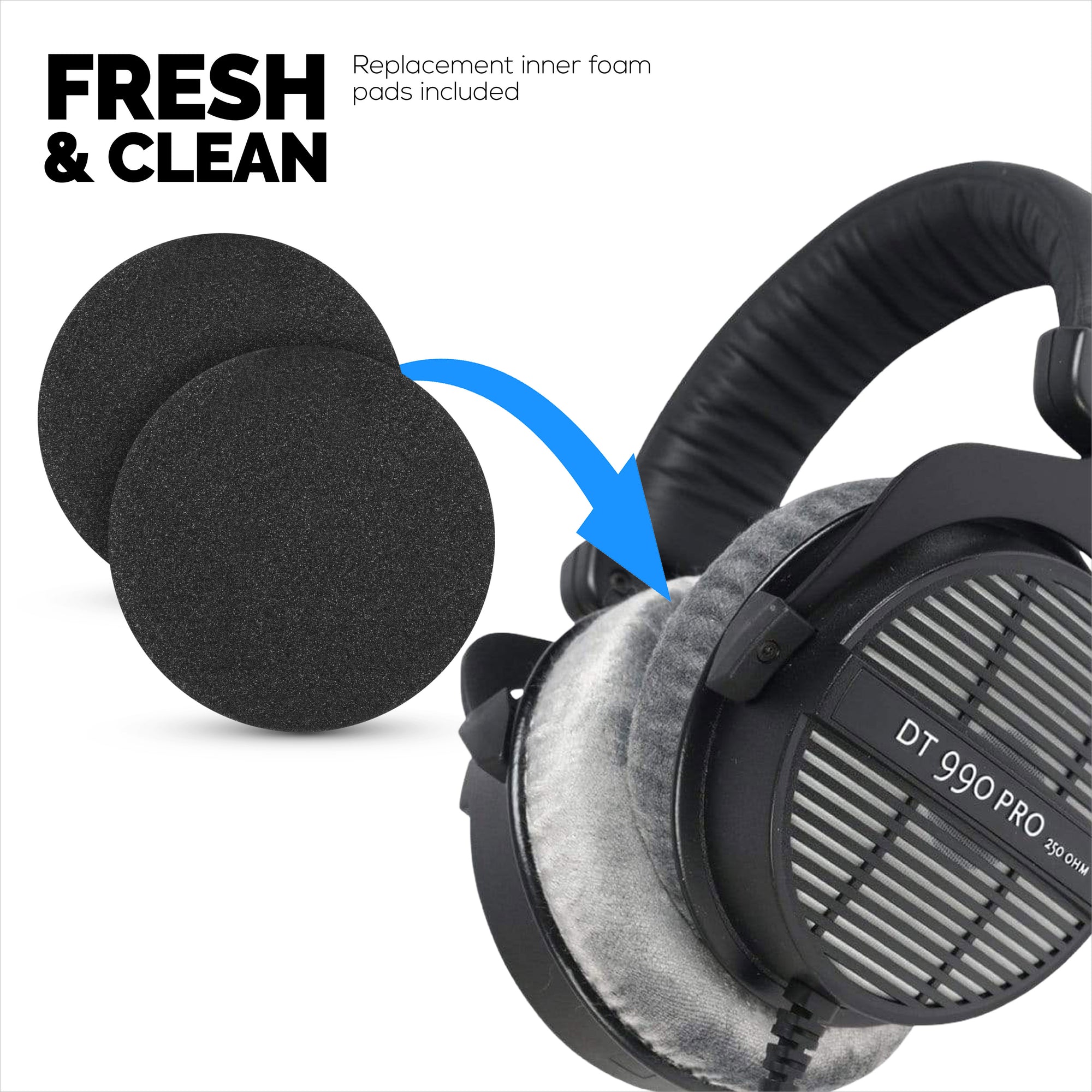 Hybrid Replacement Earpads for Beyerdynamic DT990/PRO DT880/PRO MMX300 DT 531 DT 690 Headsets &amp; More Cooling Gel Soft Fabric PU Leather &amp; Memory Foam