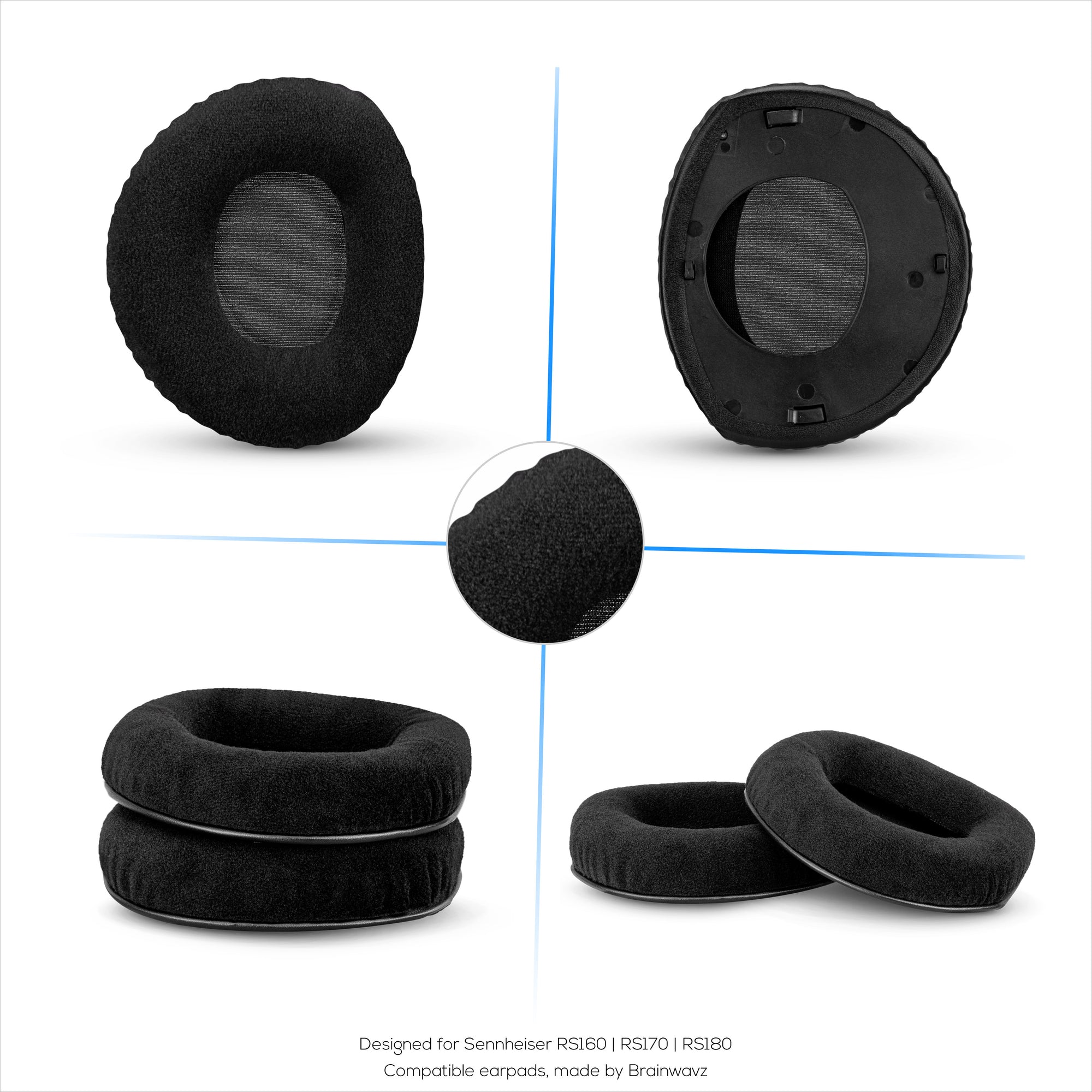 Replacement Earpads for Sennheiser RS160, RS170, RS180, HDR160, HDR170 &amp; HDR180 Headphones, Soft Velour &amp; Foam Ear Pad